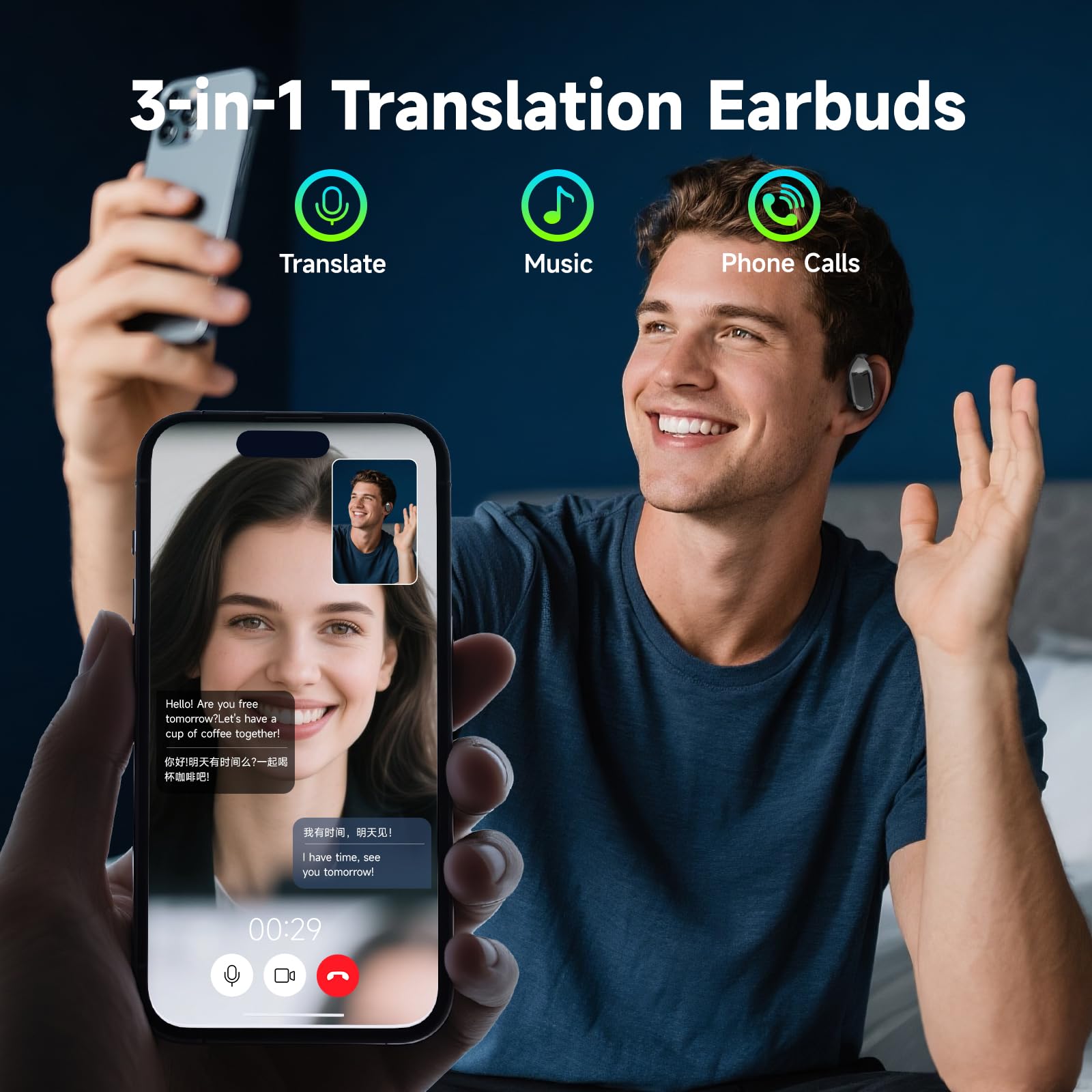 Translator Earbuds Real-Time 144 Languages & Accents, 3-In-1 With Charging Case, Audifonos Traductores Ingl  S Espaol Bluetooth