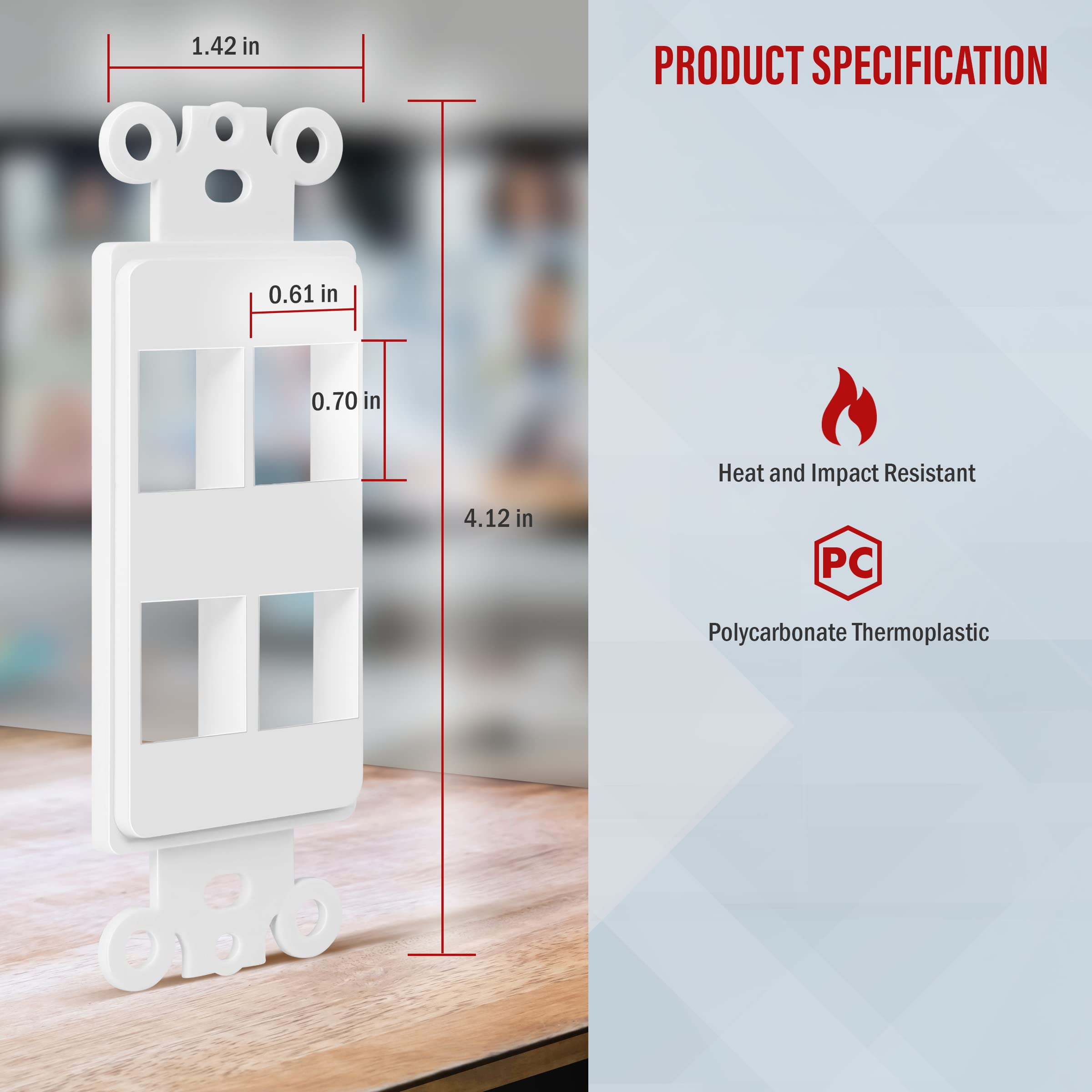 Enerlites 4 Port Keystone Rj45 Wall Plate Adapter, Multimedia Insert For Decorator Wall Plate, Cat7 Cat6 Cat5 Compatible, For Vo