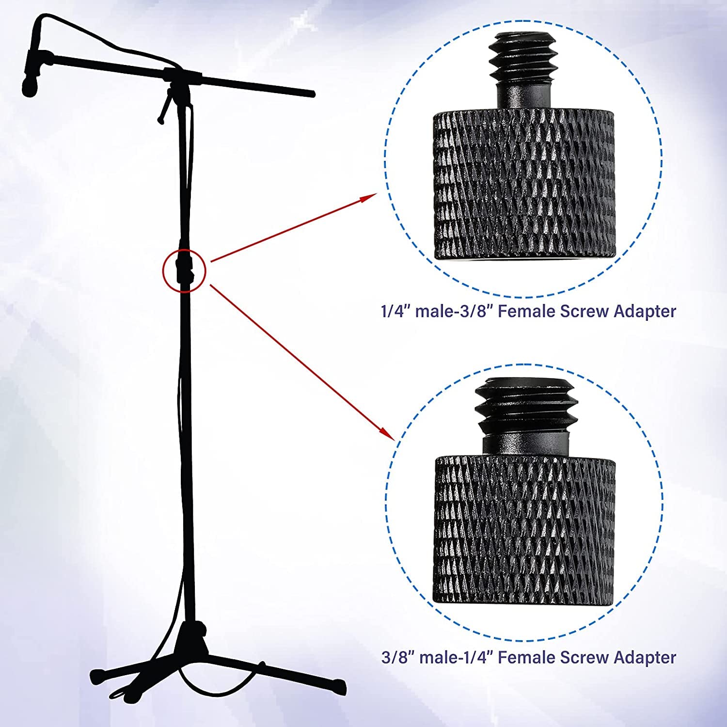 Vizemo 4 Pcs Aluminum Camera Screw Adapter Thread 1/4' Male To 3/8' Female And 3/8' Male To 1/4' Female Adapter Set For Camera Monitor, Tripod, Microphone Mic Stand Mount(4 Pcs)