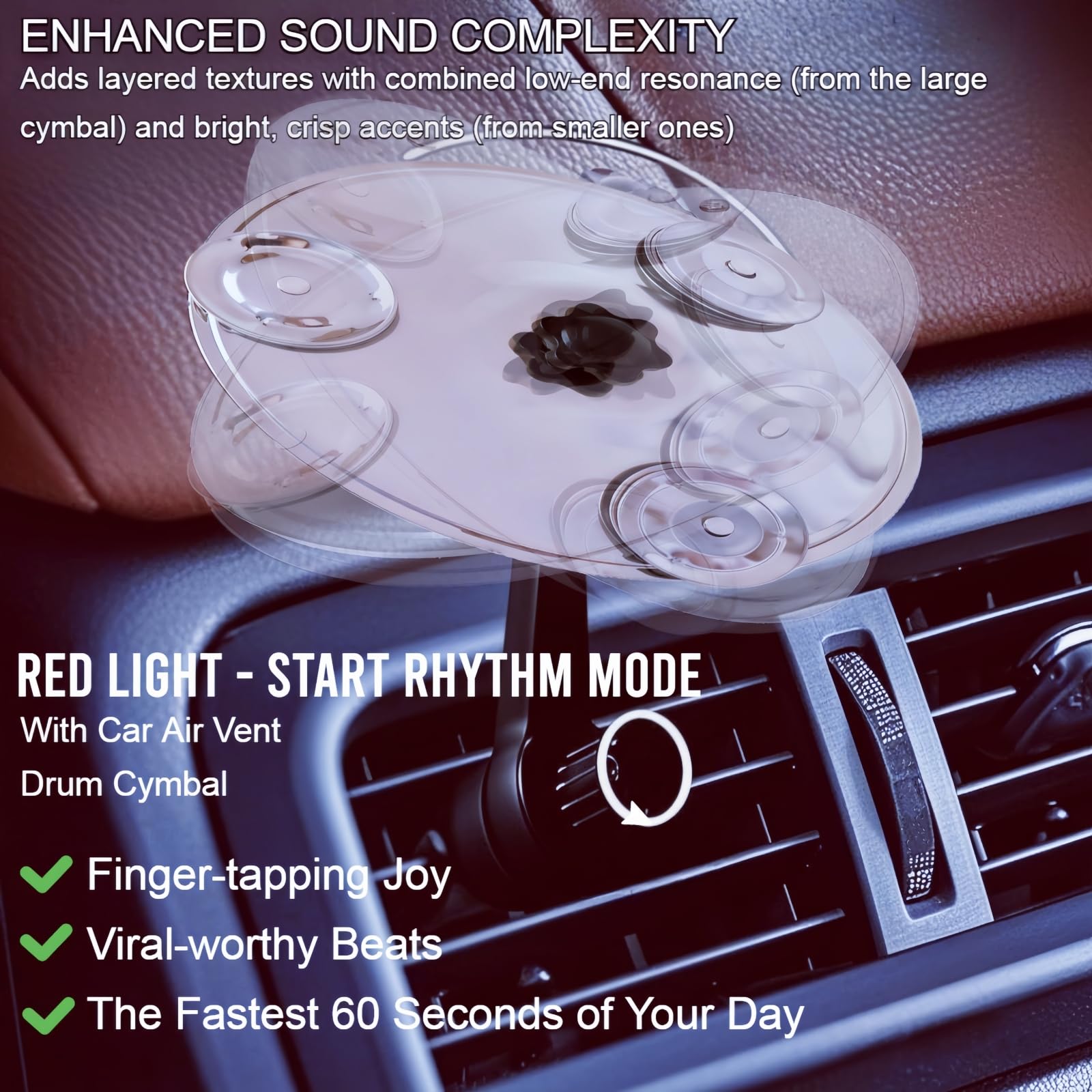 Car Vent Cymbal 1-Pack, 360 Rotating Mini Drum Crash Cymbal With Triple-Layer Sound, Universal Fit For All Vehicles, Easy Diy As
