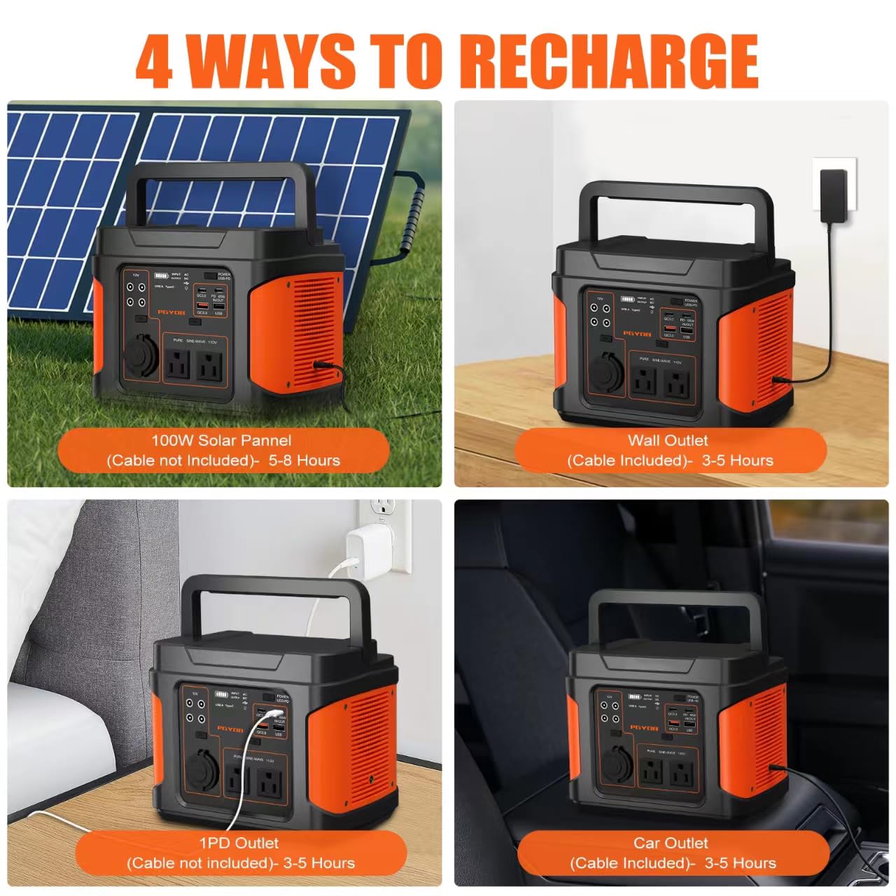 Pgyob 400W Portable Power Station, 296Wh Outdoor Solar Generator Backup Ternary Battery Pure Sine Wave Power Pack With Ac/Dc Out