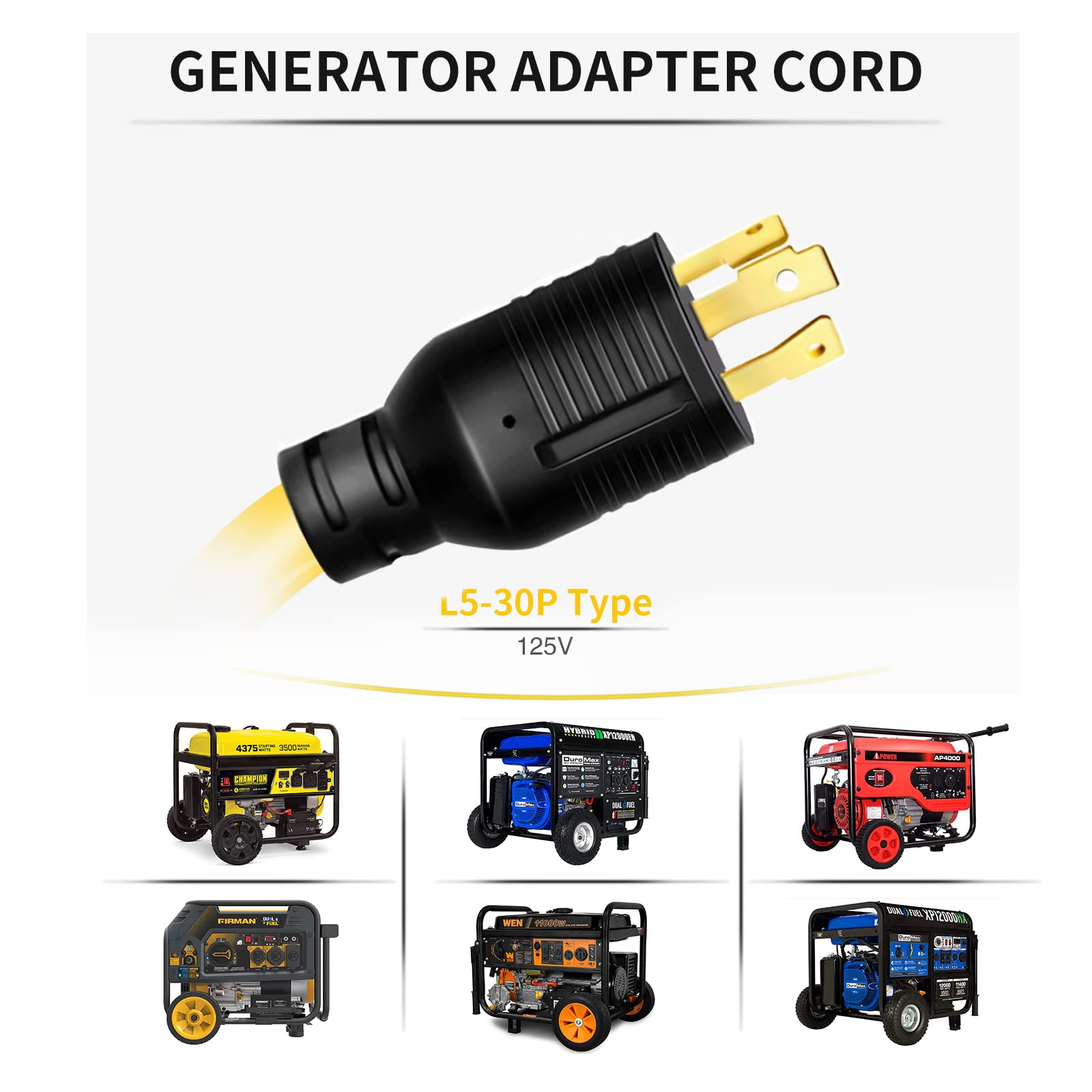 30 Amp To 15/20 Amp Generator Adapter   Locking Cord, Nema L5 30P Male To 3X 5 20R Female, 1.5 Ft Household Outlet Female