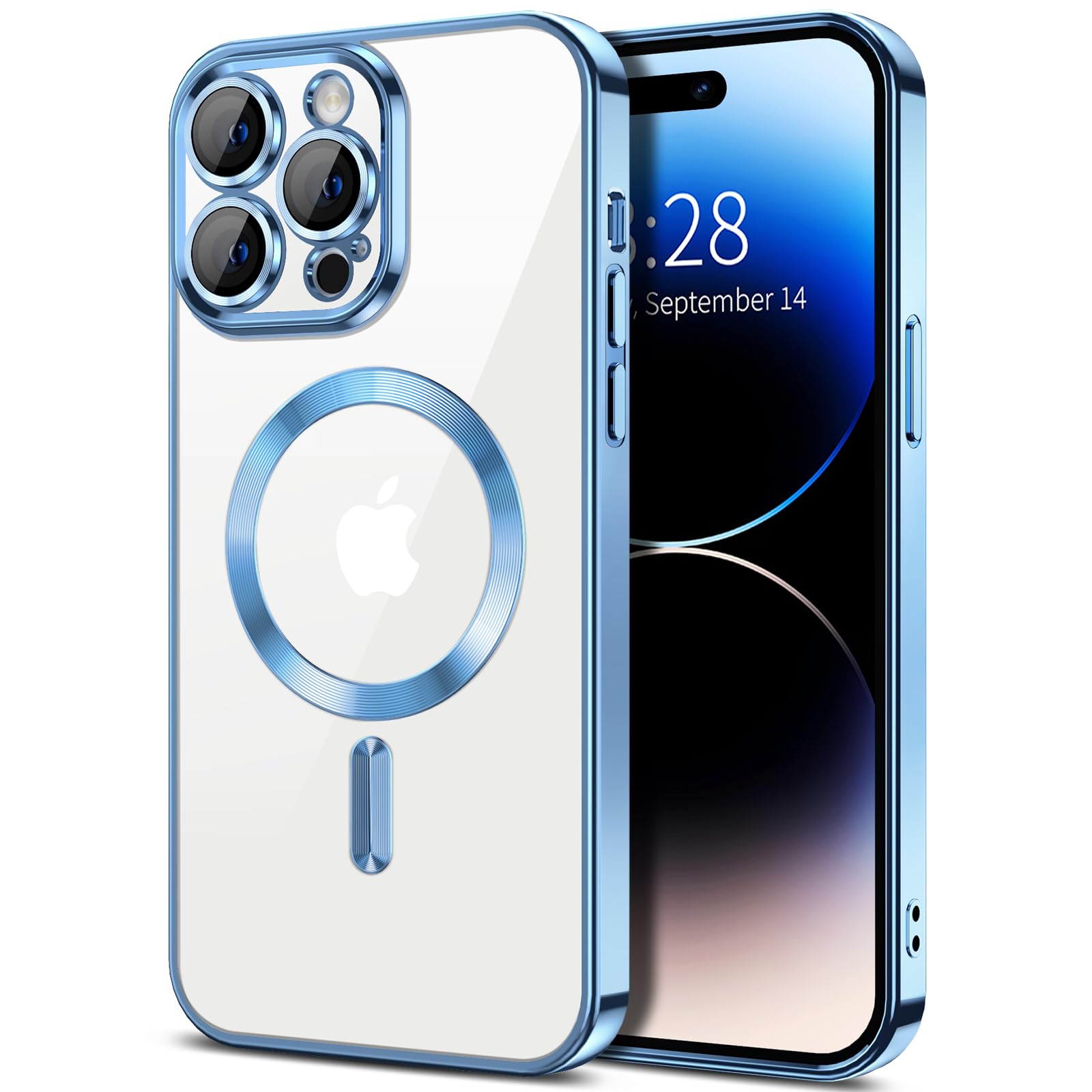 Hython Magnetic Clear Case For Iphone 14 Pro Max Case With Camera Lens Protector [Compatible With Magsafe] Luxury Plating Edge S
