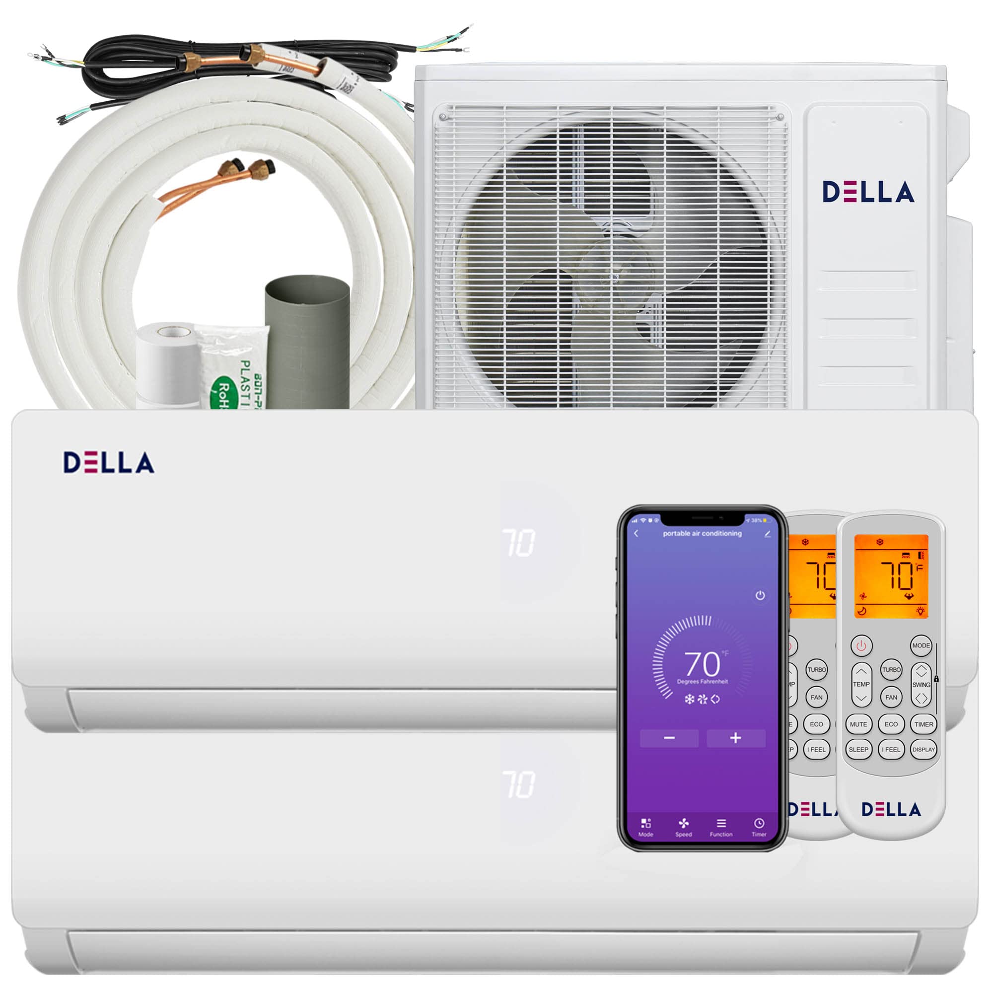 Della 18K Btu Odu 2 Dual Zone 12000 12000 Btu 19 Seer2 208 230V Cools Up To 1100 Sqft Wifi Energy Efficient Multi Zone Ductless