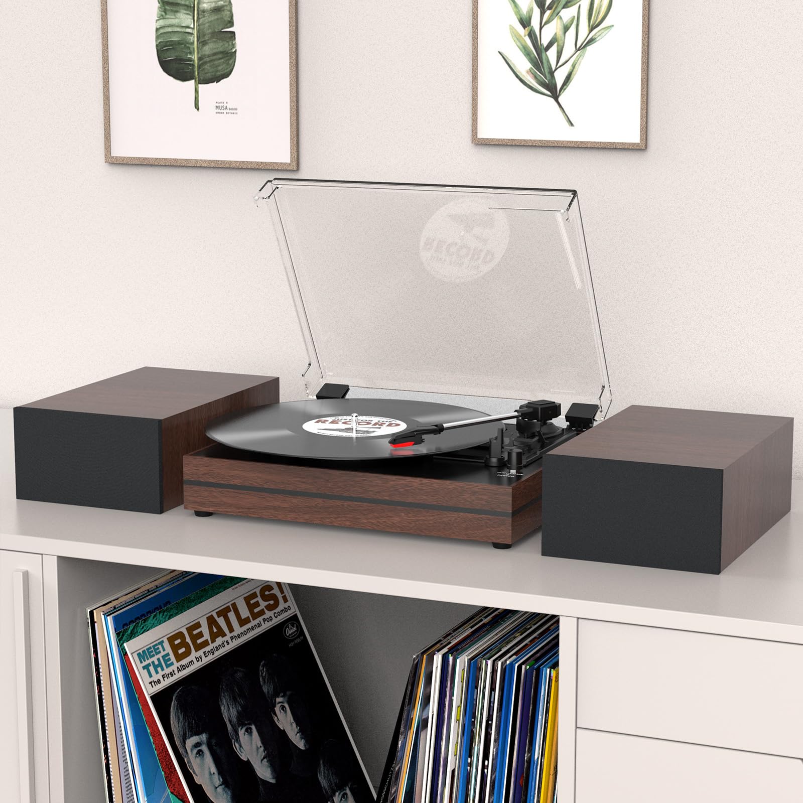 WOCKODER Vintage Record Player - Wood Brown Belt-Drive Turntable with ...