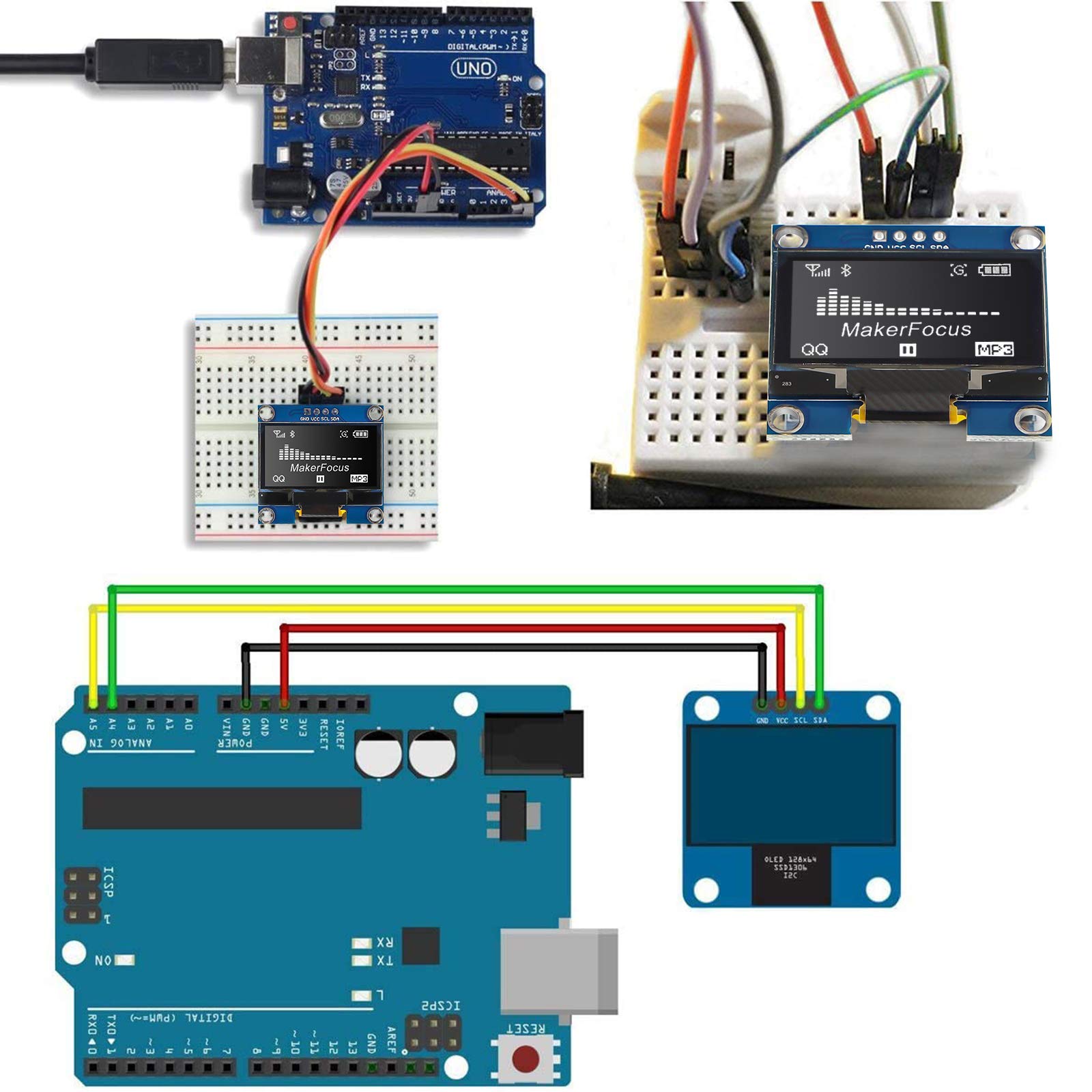 Makerfocus 2Pcs Oled Display Module I2C 128X64 1.3 Inch Display Module Ssd1106 White With Pins For Ar Duino Uno R3 Raspberry Pi
