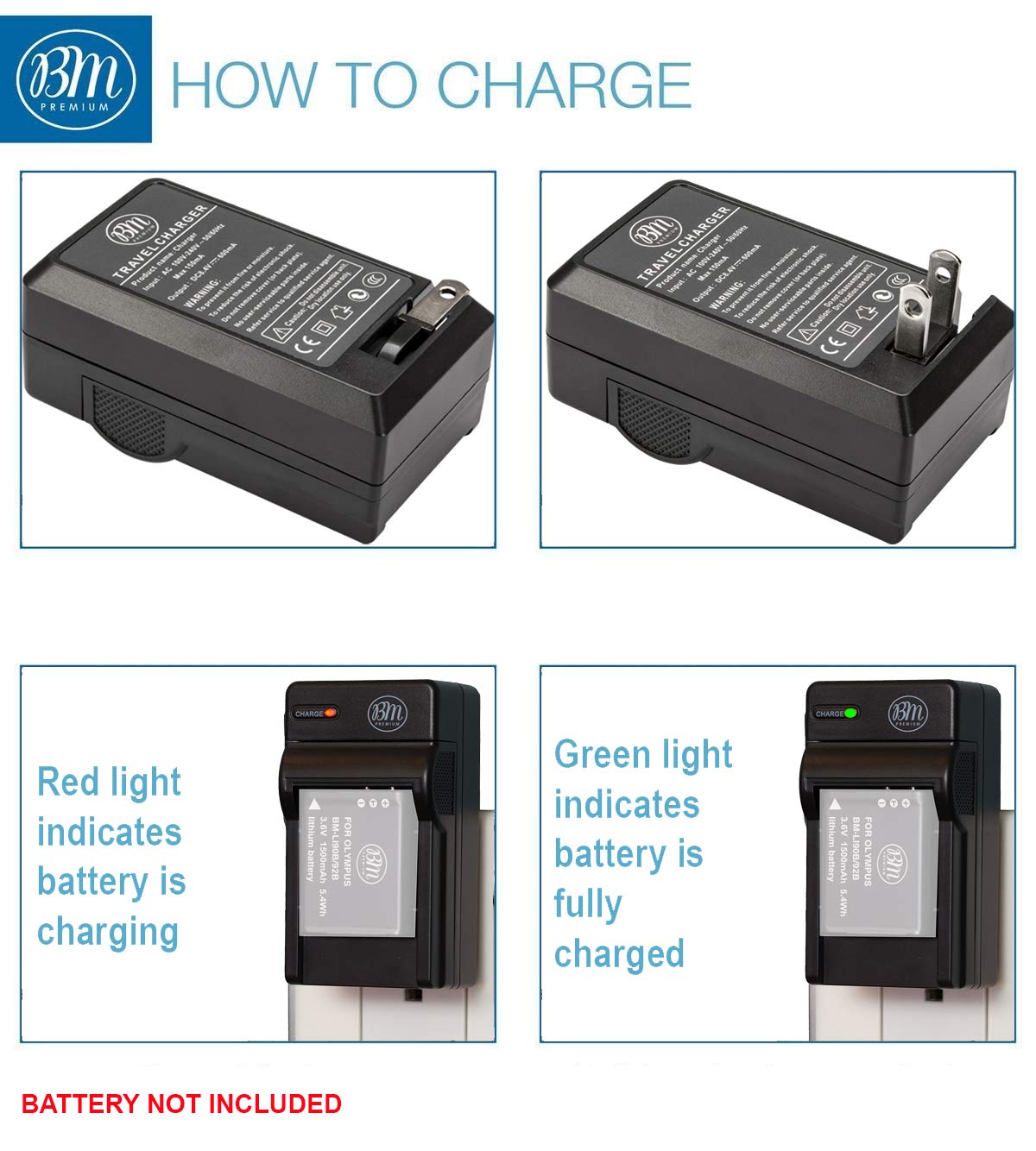 BM LI90, LI92 Battery Charger for Olympus Tough TG 6, TG 5, TG Tracker, SH 1, SH 2, SP 100, SP 100 IHS, Tough TG 1 iHS, Tough TG 2 iHS, Tough TG 3, Tough TG 4, SH 50 iHS, SH 60, XZ 2 iHS Cameras