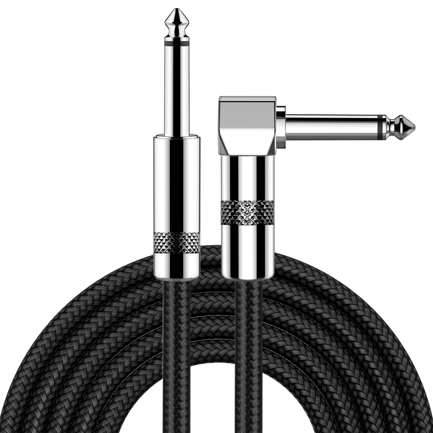 New Bee Guitar Cable 10Ft Electric Instrument Bass Amp Cord For Electric Mandolin, Pro Audio (Right Angle To Straight, Black)
