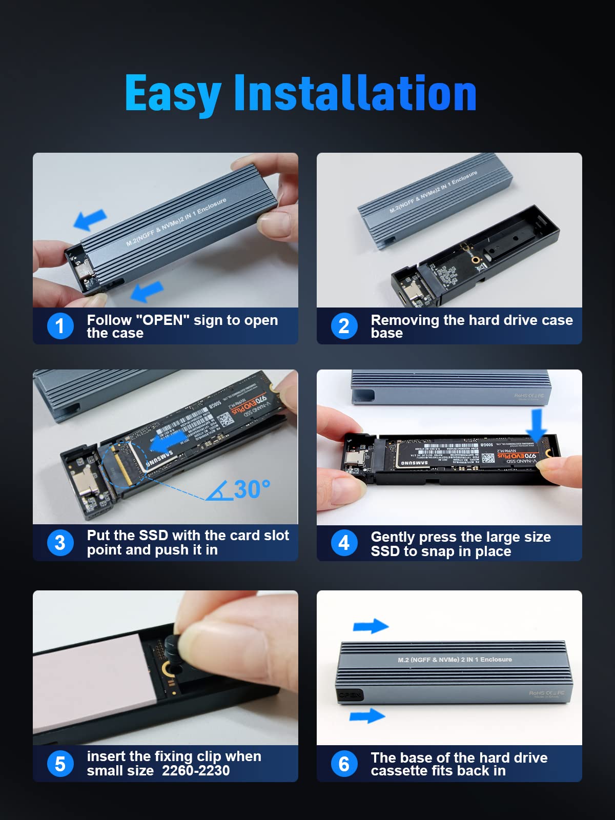 M.2 Nvme Sata Ssd Enclosure Adapter ,V Vcom Tool Free Usb 3.2 Gen 2 10Gbps Nvme Pci E 6Gbps Sata M Key / B+M Key Solid State Dri