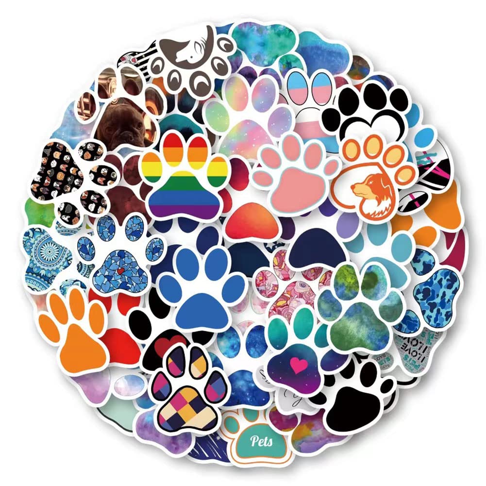 Dog Paw Print Stickers |60Pcs Pet Claw Print Waterproof Vinyl Decals For Water Bottles Laptop Luggage Cup Computer Mobile Phone