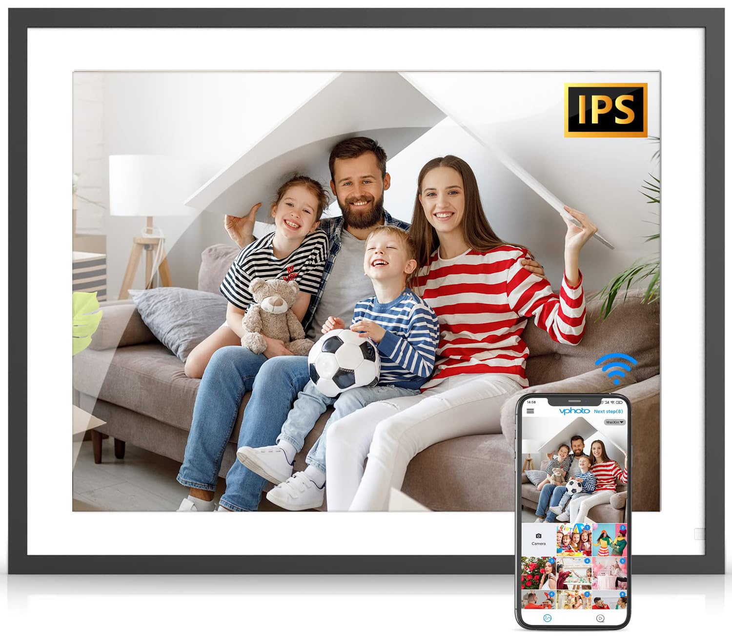 Large Digital Picture Frame 17'' Digital Photo Frame   Dual Wifi 32Gb Fhd, Smart Light Sensor Touch Screen Easy To Share Photo V