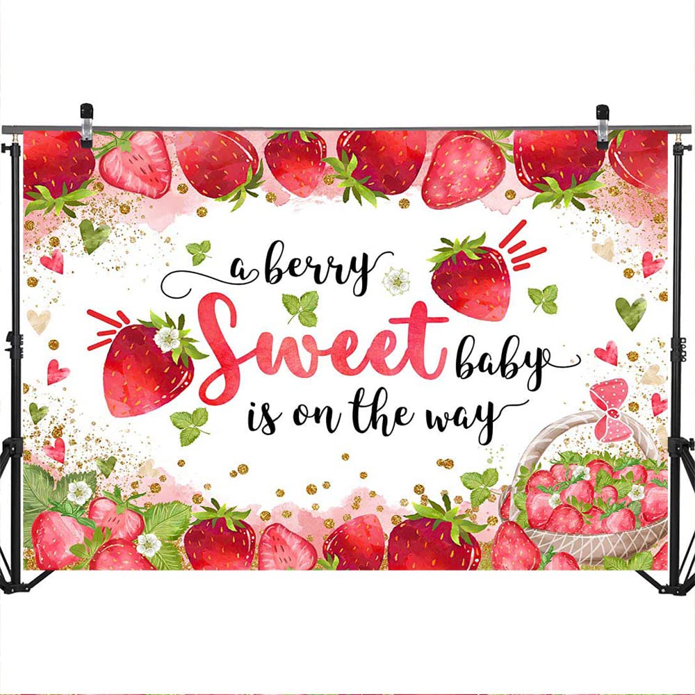 Mocsicka Strawberry Baby Shower Backdrop Strawberry Girl Baby Shower Party Decorations Background A Berry Sweet Baby Is On The W