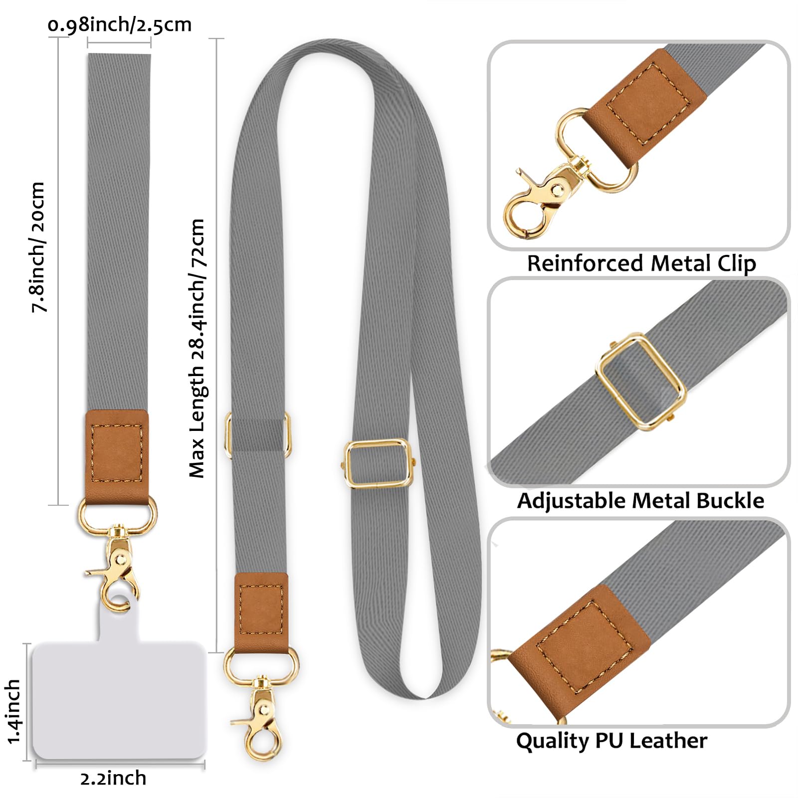 Yonlevres Phone Lanyard Crossbody Wrist Strap, Grey Cell Phone Lanyards For Around The Neck Wristlet Adjustable Phone Strap, Sol