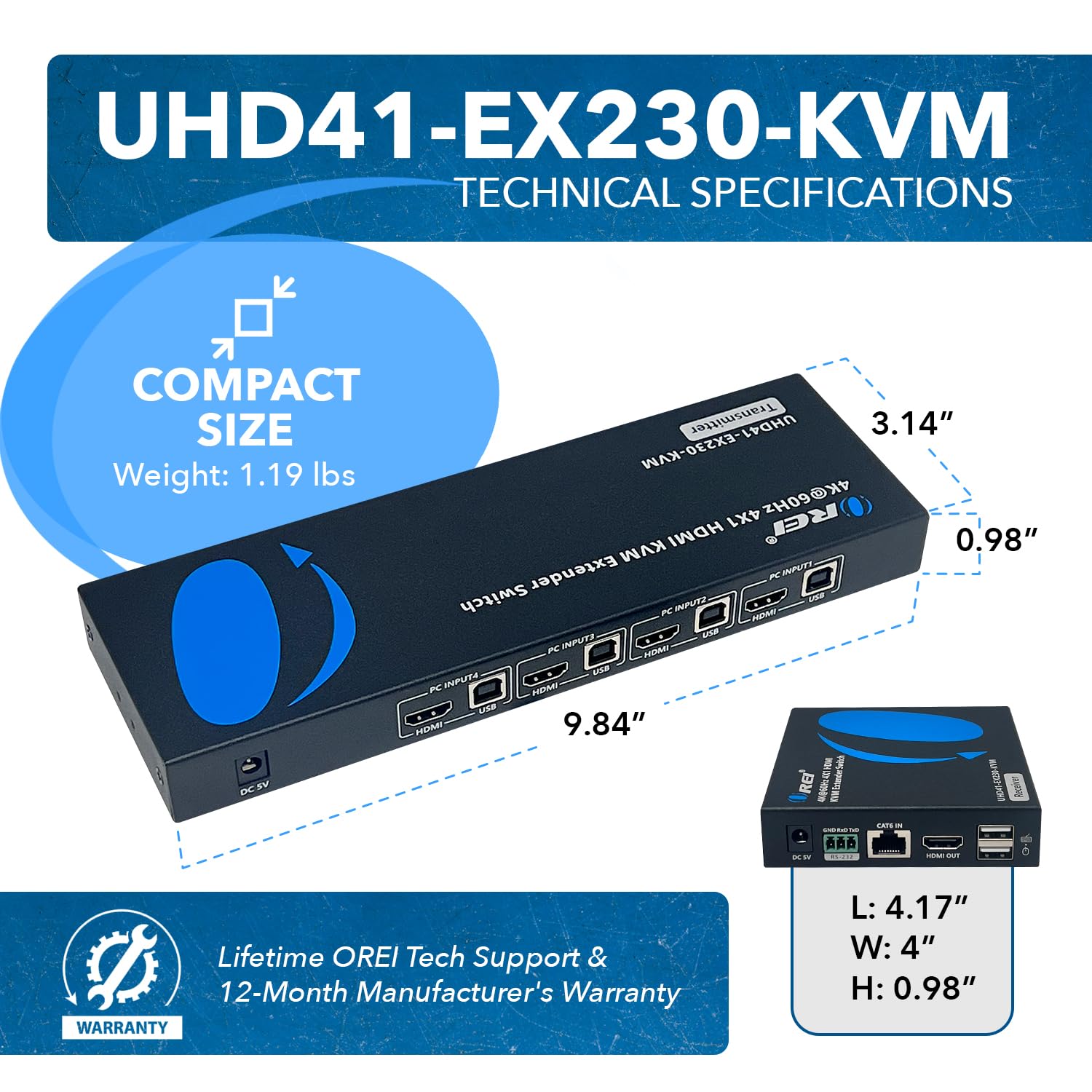 Orei 4X1 Kvm 4K Hdmi Over Ethernet Extender Switcher Balun Over Cat6/7 Cable 4K@60Hz Upto 230 Feet   2 Usb 1.1 Ports, Supports K