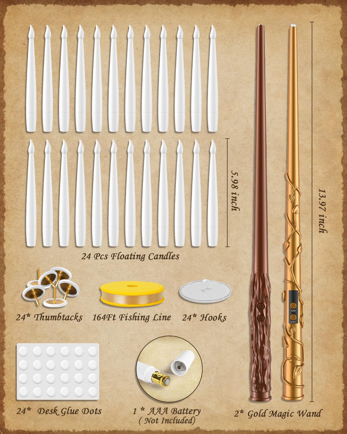 Tlpuhu Floating Candles With 2 Wand   24 Pack Christmas Decorations Magic Flameless Candles Flickering Warm Light Led Hanging Ca