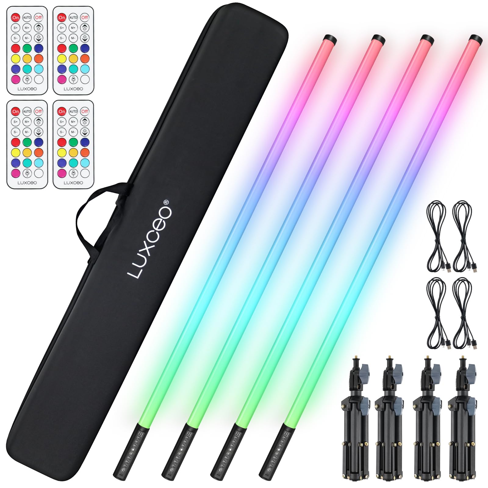 4 Pack RGB Tube Lights, LED Light Bar with 5000mAh Battery Powered, Stage DJ Lights for Parties with Stand, Music Sync/Dynamic/S