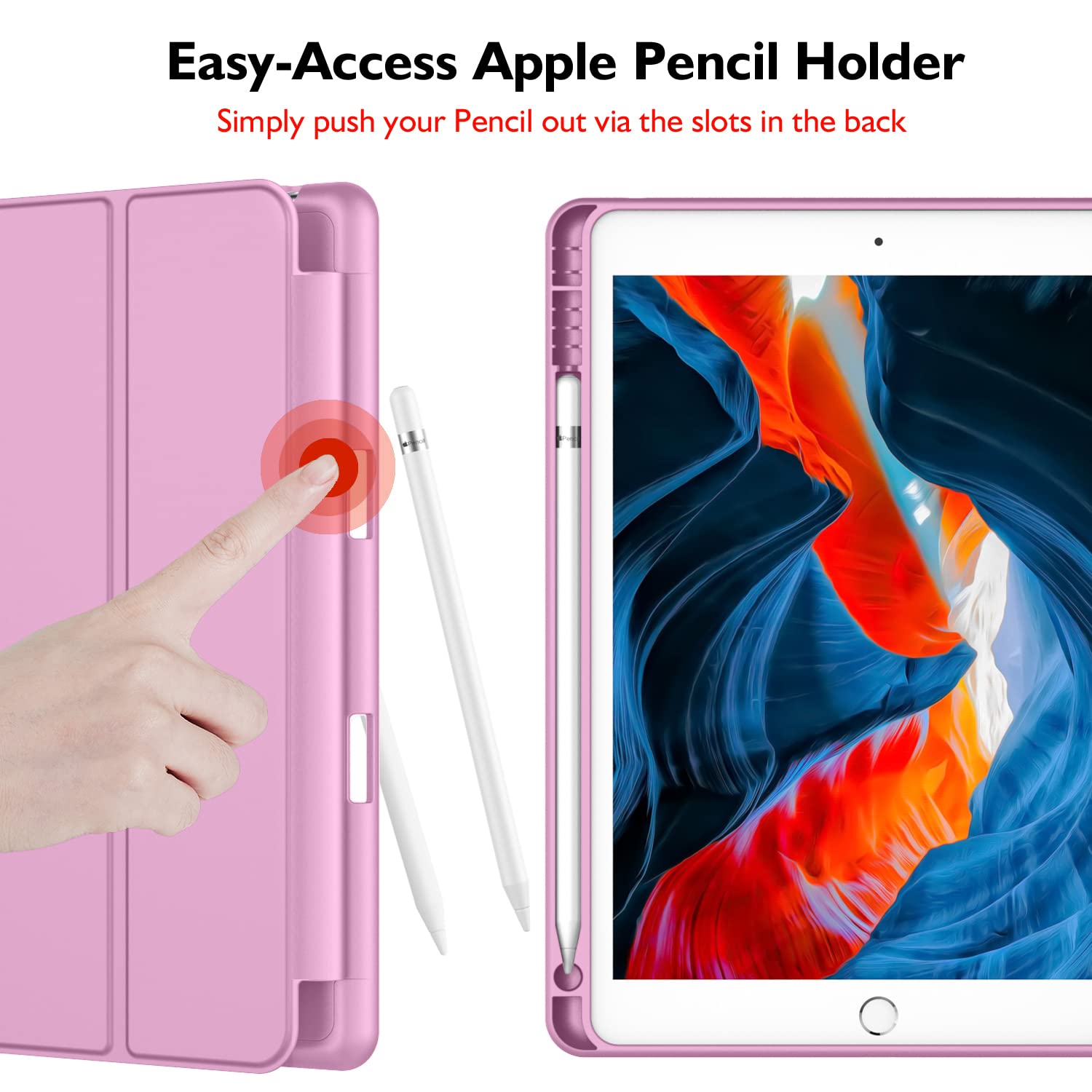 Imieet Ipad 9Th Generation Case 2021/Ipad 8Th Generation Case 2020 10.2 Inch With Pencil Holder, Ipad 7Th Gen 2019 Case With Soft Baby Skin Silicone Back, Auto Wake/Sleep Cover (Pastel Violet)