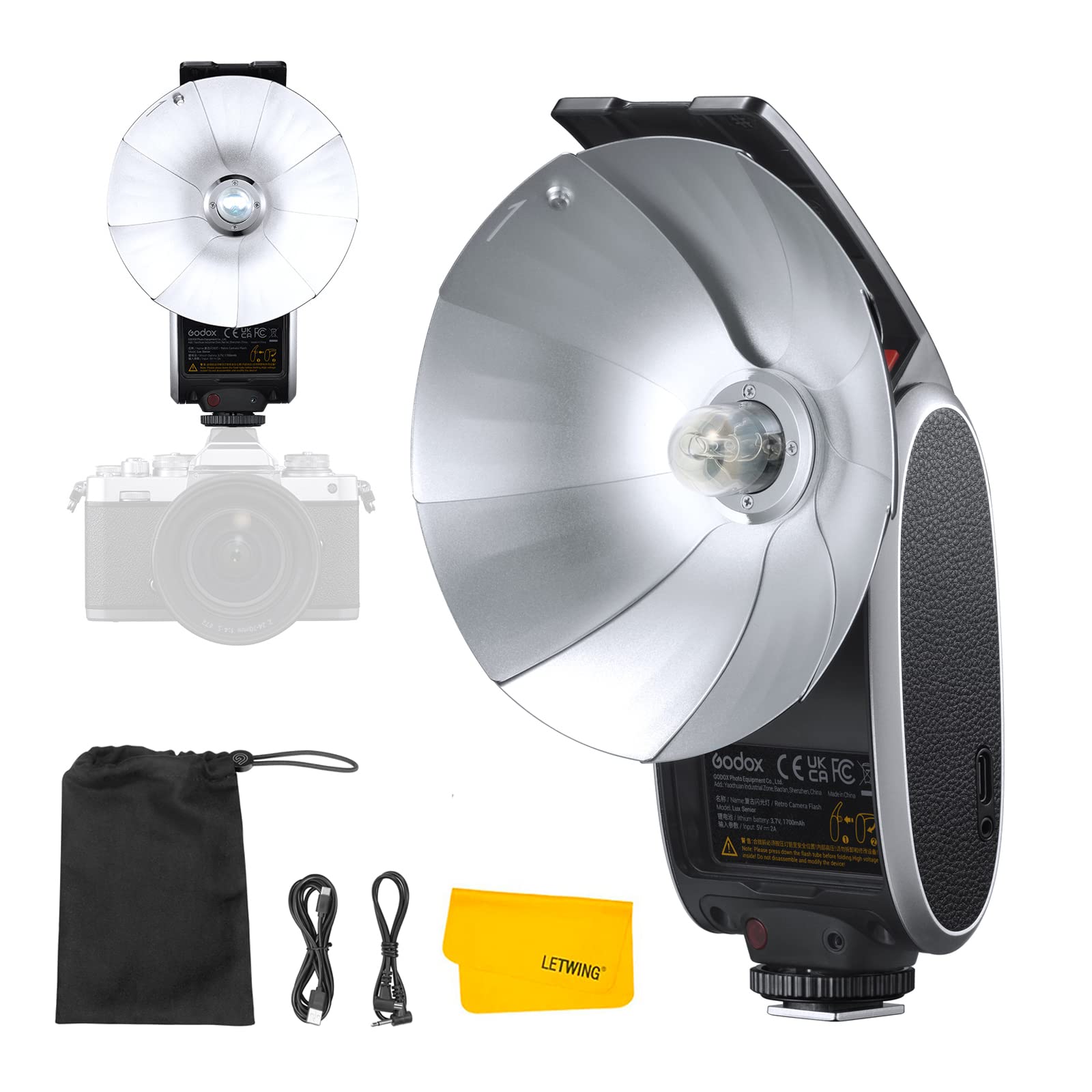 Godox Lux Senior Retro Camera Flash,3.7V/1700Mah Rechargeable Battery,Gn14 6000K200K 28Mm Focal Length,Auto/Manual Flash,Collaps