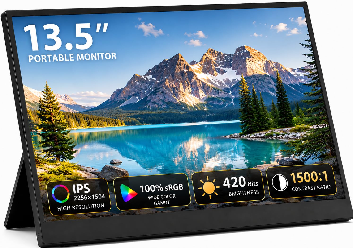 13.5 Portable Monitor 2256x1504 IPS Laptop Screen, Slim Lightweight Dual USB C HDMI Computer Gaming Display with Speakers, Trave