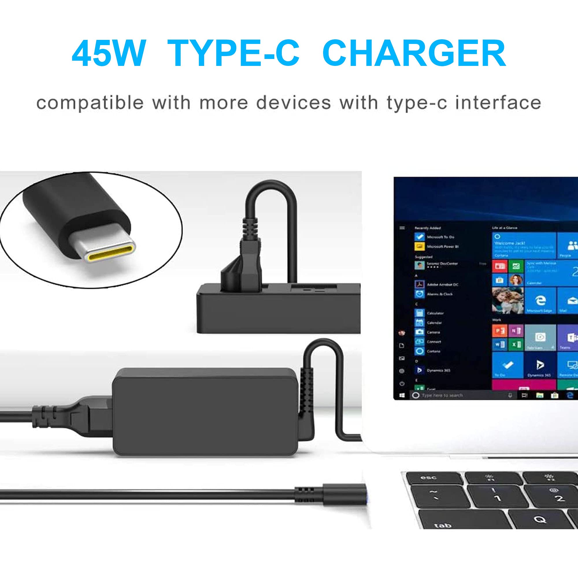 Chromebook Charger Replacement 45W Usb C For Dell Hp Lenovo Asus Acer Google Chromebook Fast Charging Type C Travel Laptop Power Adapter