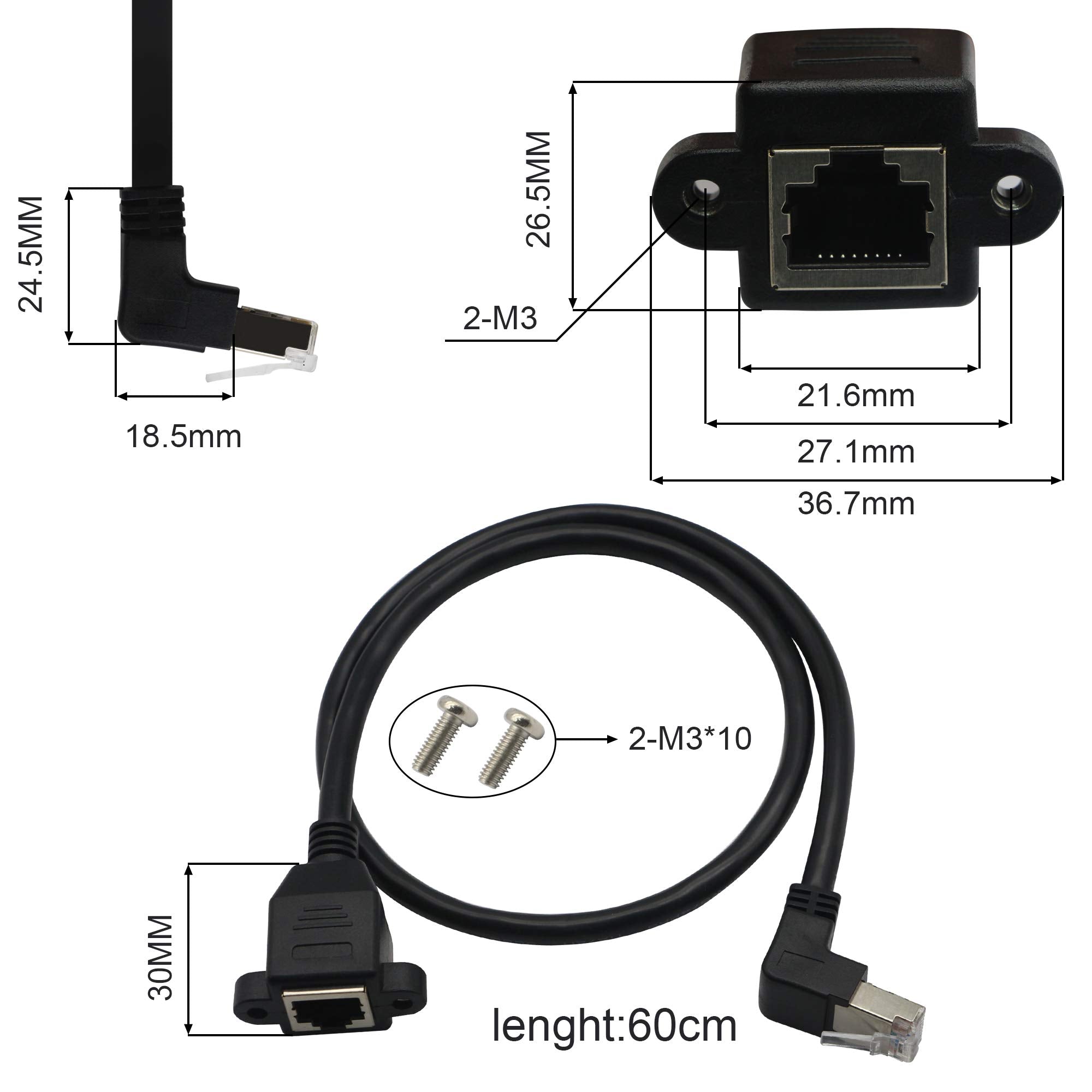 Gintooyun Panel Mount Rj45,Rj45 Male To Female 90 Degree Screw Panel Mount Cat6/5E/5 Shielded Network Lan Extender Cord Connector (Angled Down)