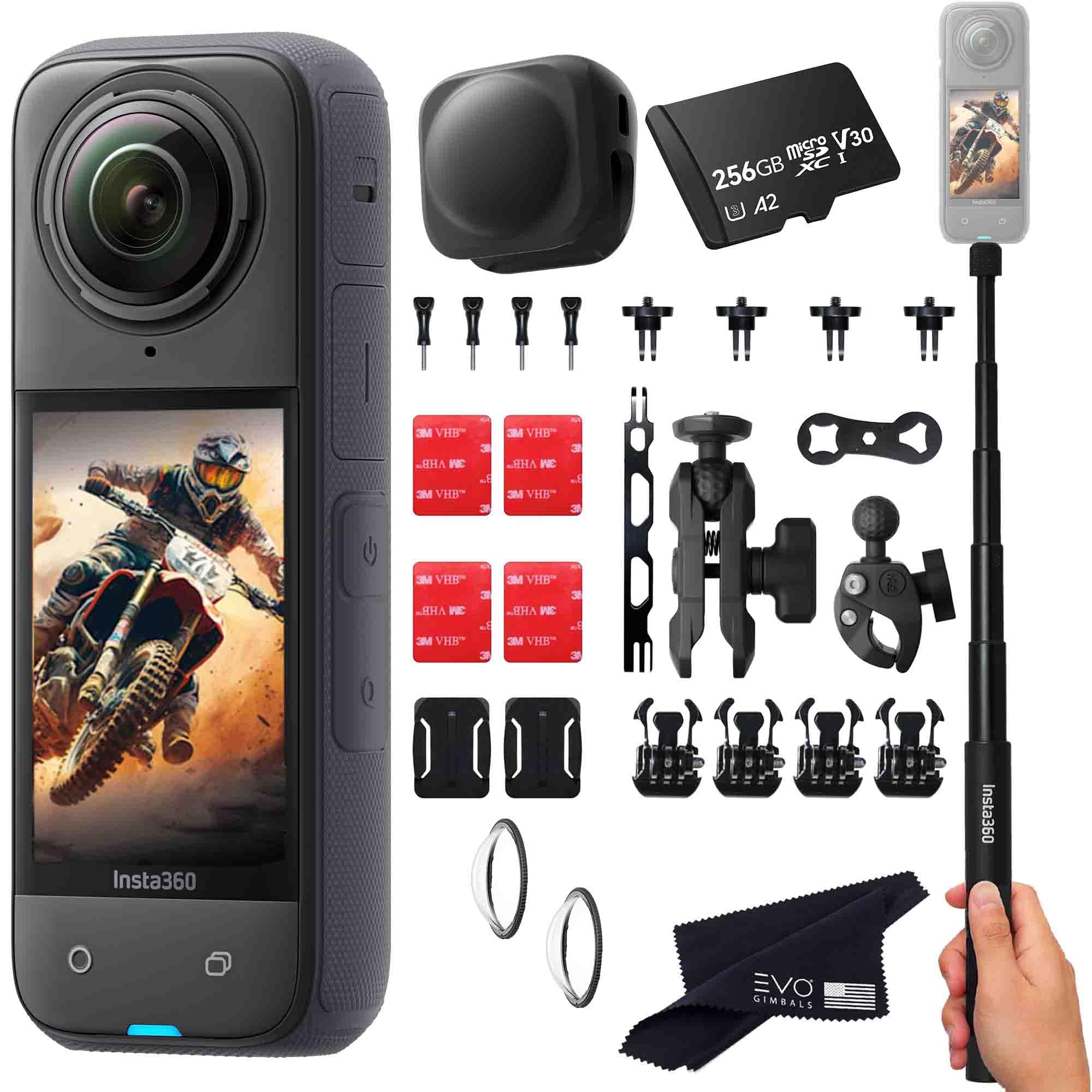 Insta360 X4 Motorcycle Bundle- 8K Waterproof 360 Action Camera with 1/2 48MP Sensors, 8K 360 HDR Video, |Includes Motorcycle Bun