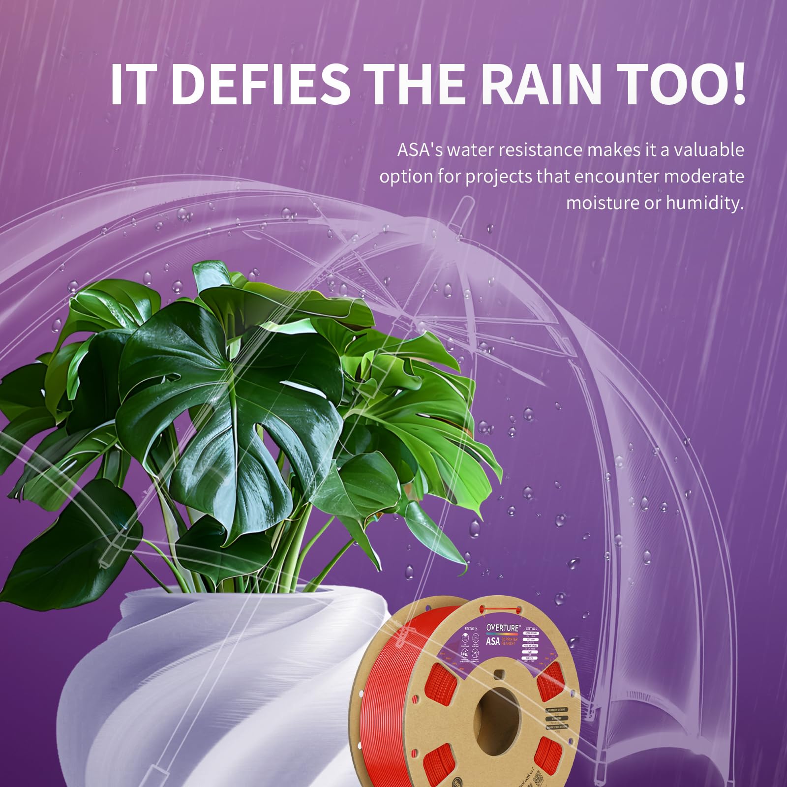 Overture Asa Filament 1.75Mm, 1Kg Spool (2.2Lbs) 3D Printer Filament, Premium Anti-Uv, Asa Filament Perfect For Printing Outdoor