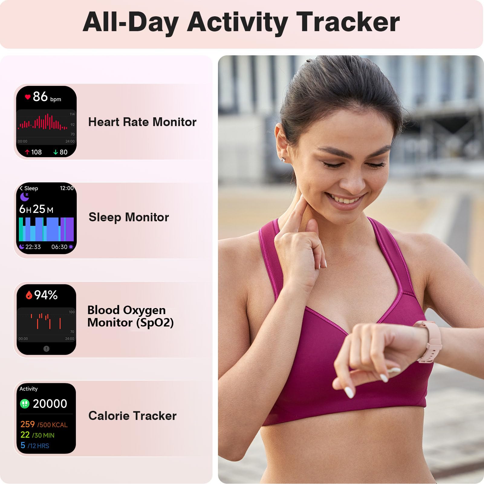 Fitpolo Smart Watches For Women, 1.8'' Alexa Built In Fitness Tracker Watch With Bluetooth Calls, Ip68 Waterproof, Heart Rate/Sl