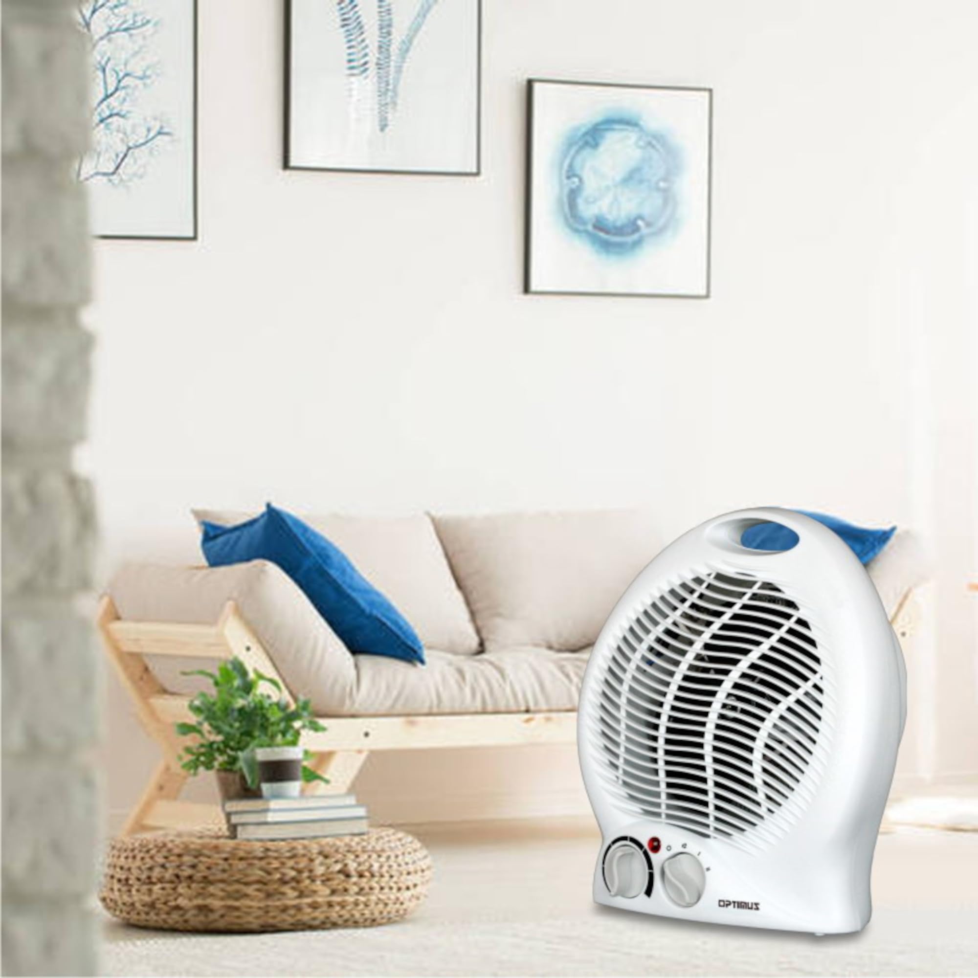 Optimus H-1322 Portable 2-Speed Fan Heater With Thermostat , White