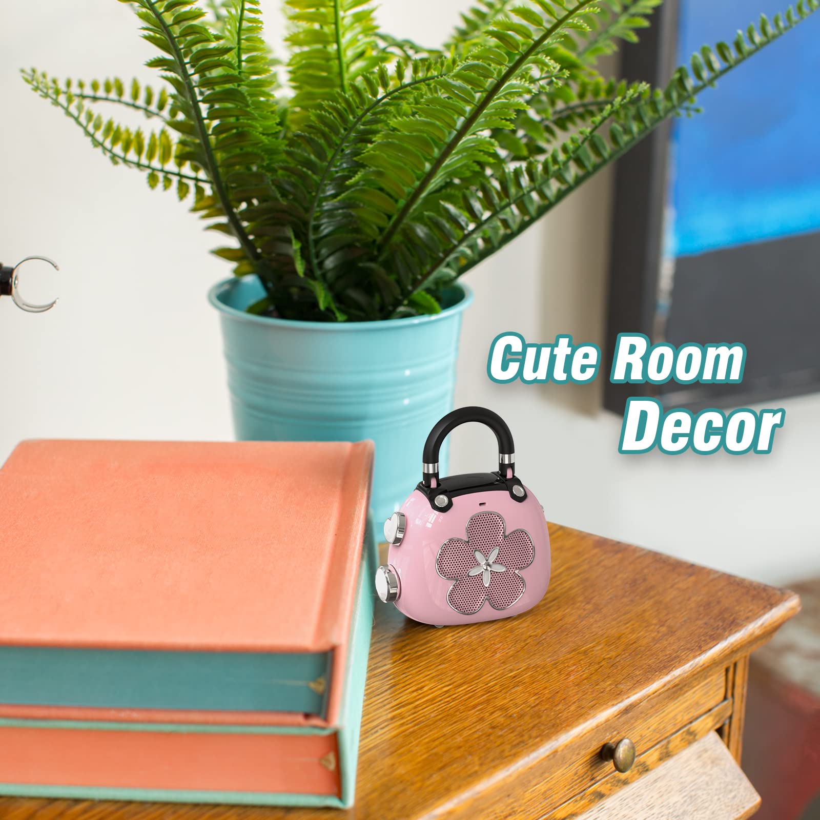 DOSS Mini Bluetooth Speaker, Retro Pink Metal Design, Mighty Sound, Model M66-Pink, Perfect for Room Decoration