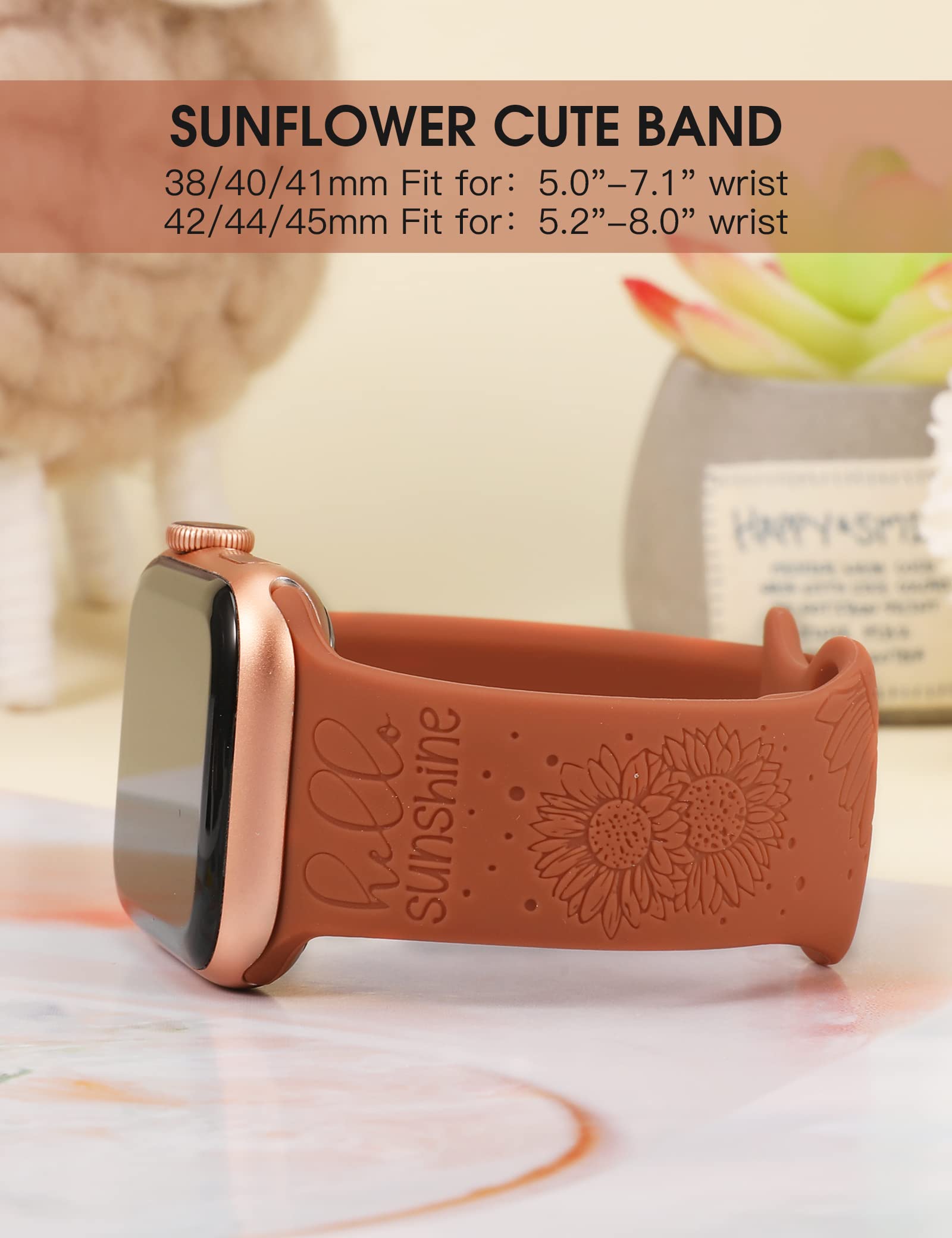 Toyouths Sunflower Engraved Band Compatible With Apple Watch Bands 41Mm 40Mm 38Mm Women Girls, Floral Lace Fancy Fashion Stretch