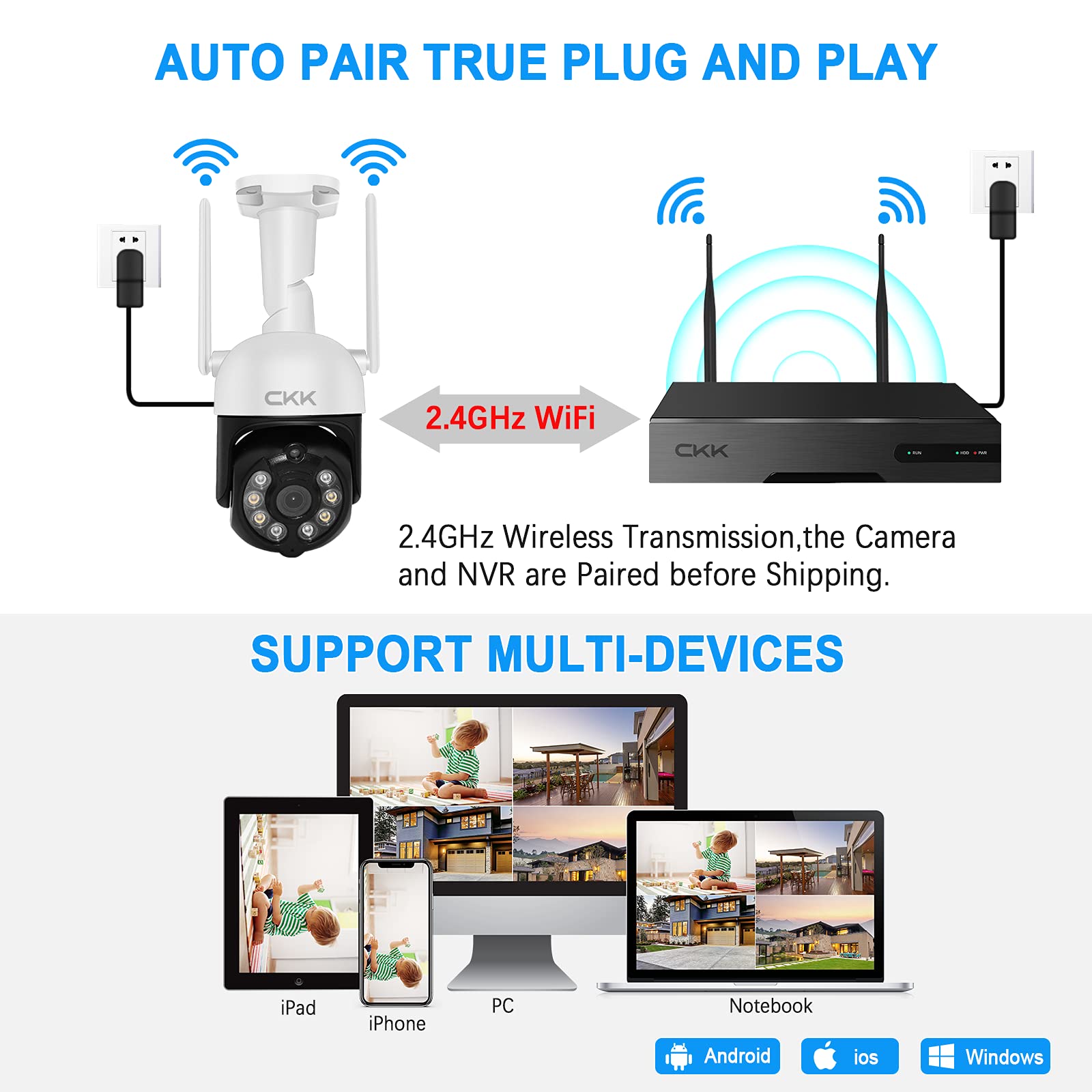 ?Pan Tilt Zoom? Wireless Security Camera System,4Pcs 3Mp Ptz Cameras Outdoor Indoor, 8 Channel 3Mp Wifi Surveillance Nvr System With 1Tb Hard Drive,Floodlights & Siren Alarm,Ai Human Detection