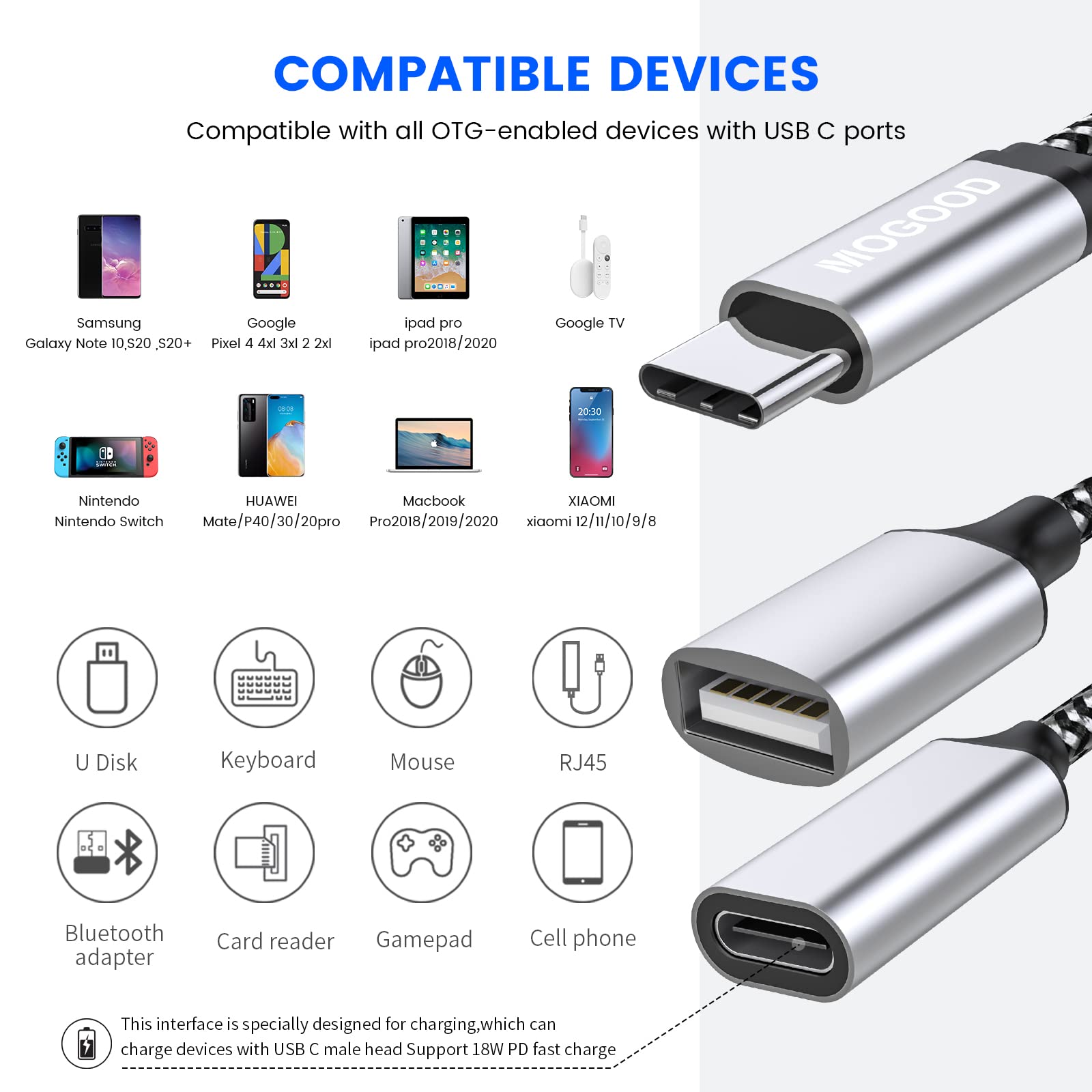 Usb C Otg, Phone Adapter Usb C 20 Charging Port With 18W Pd Adapter Compatible For Samsung Galaxys20+ Note1020,Switch,Google Chr