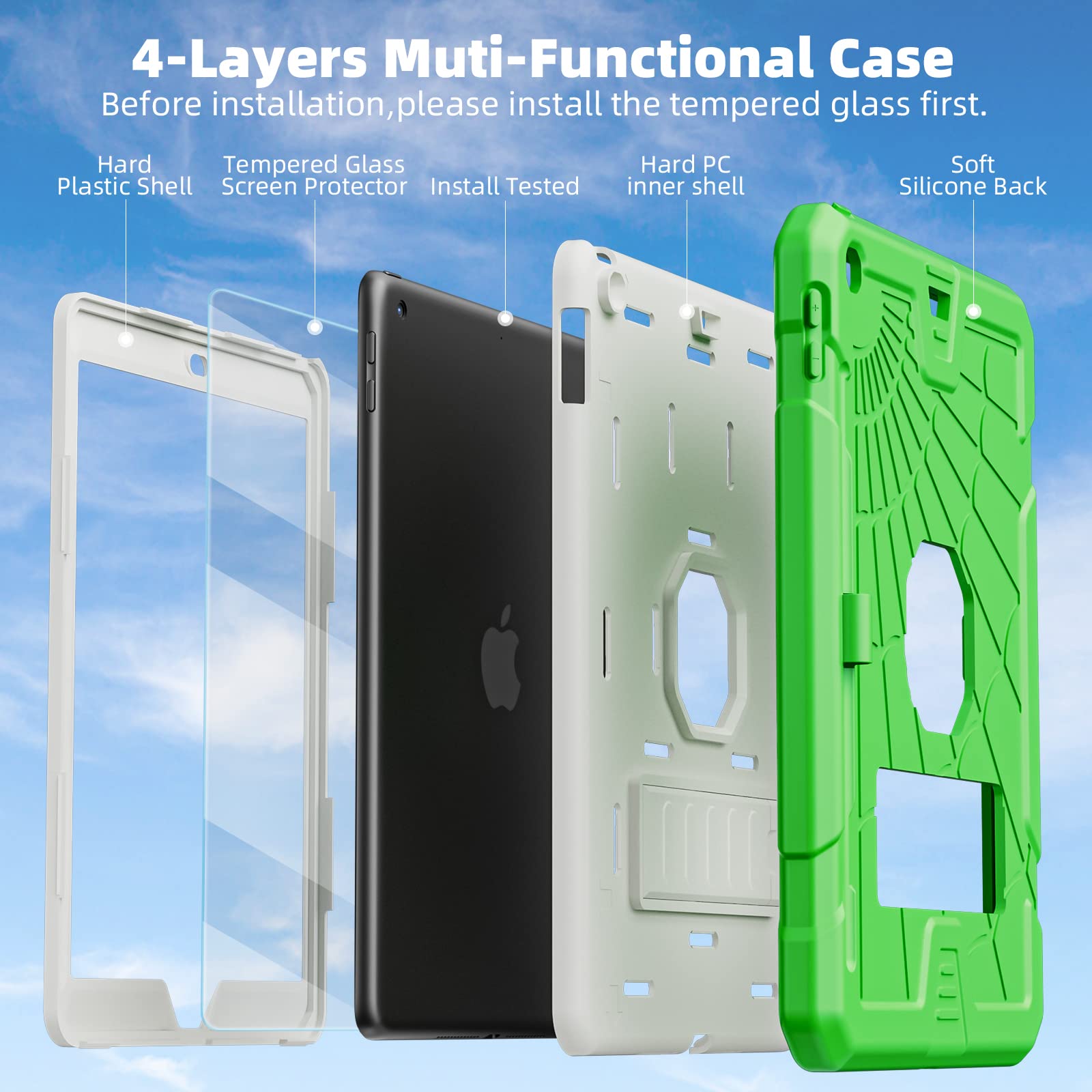 Tsqqst Ipad 5Th Generation Case 2017 / Ipad 6Th Generation Case 2018 9.7 Inch With Glass Screen Protector | Defender Bumper Kids