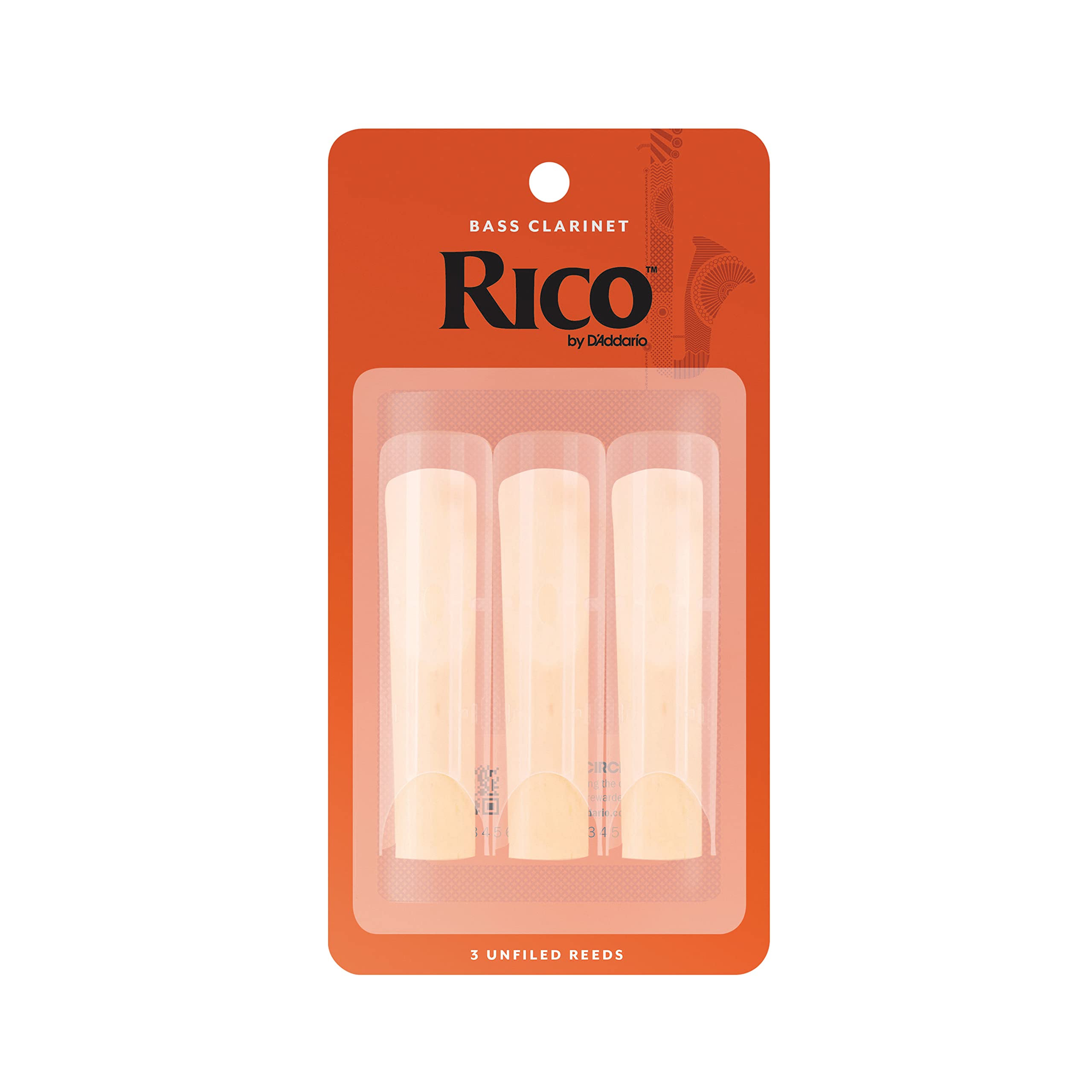 Daddario Woodwinds   Rico Bass Clarinet Reeds   Rea0325   Strength 2.5, 3 Pack