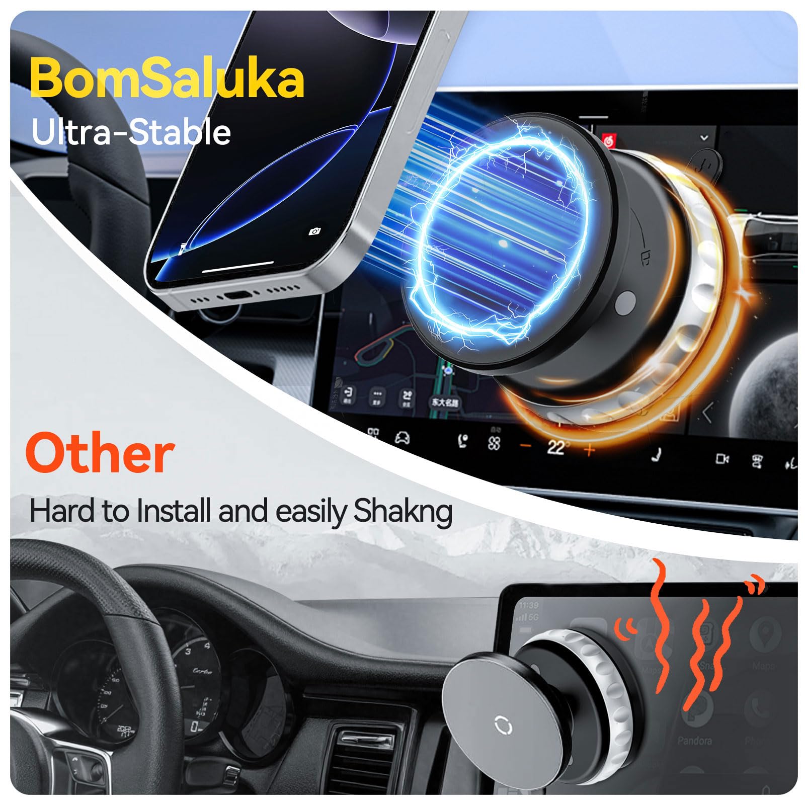 Vacuum Suction Magnetic Car Phone Holder, 360 Adjustable Car Phone Mount, Suction Cup Cell Phone Holders For Your Car Compatible