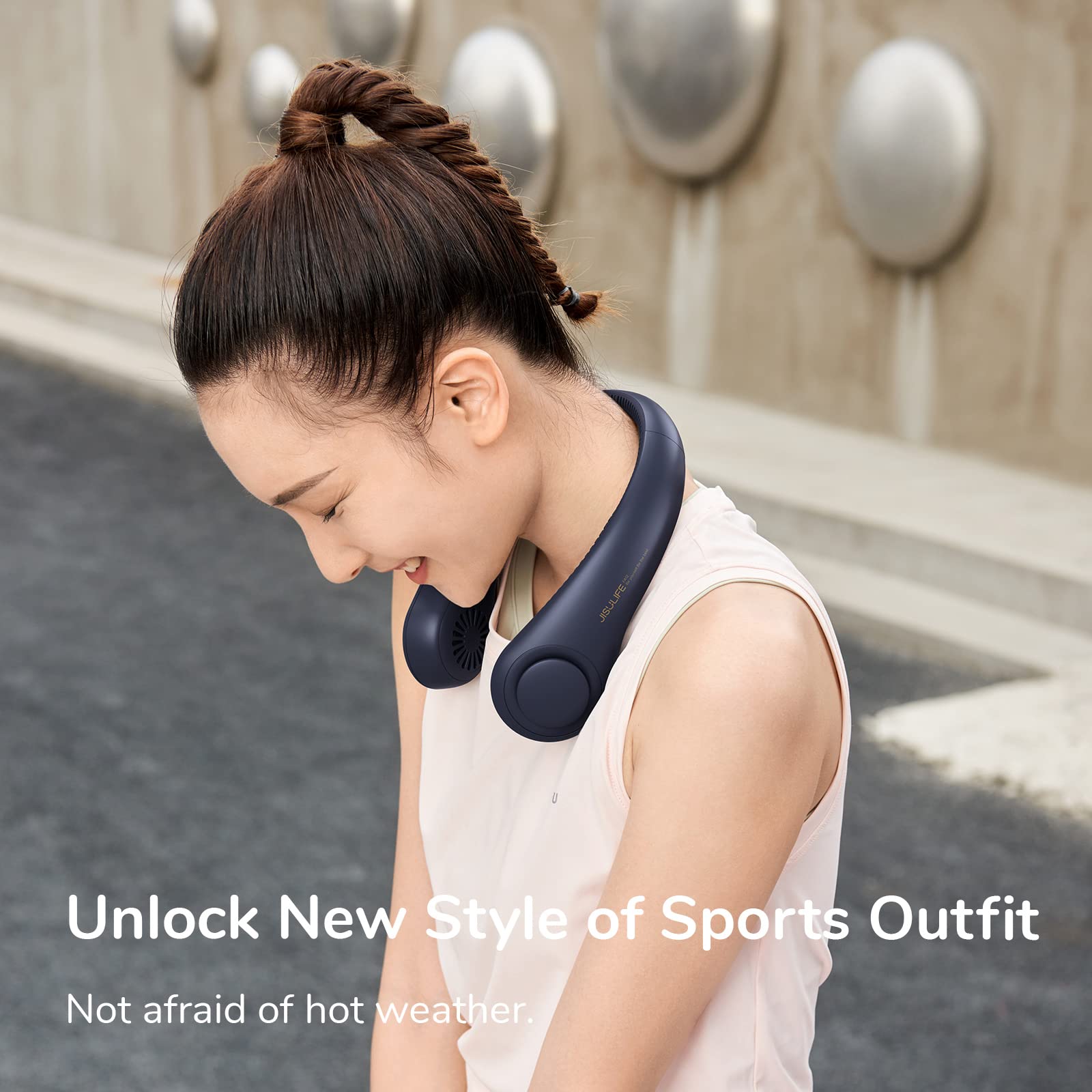 Jisulife Neck Fan, Personal Wearable Fan, Portable Bladeless Fan, 3 Speeds Rechargeable, Battery Operated Neck Fan For Men Women