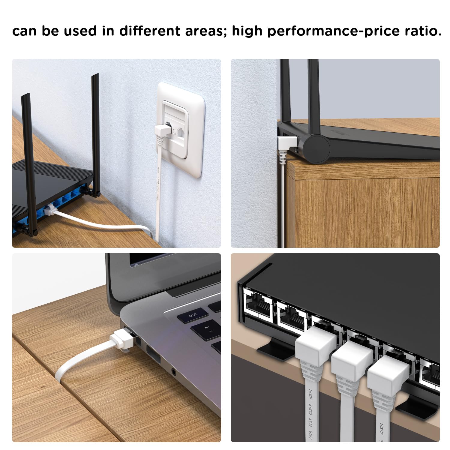 Juxinice 2 Packs Right Angle Cat 6 Ethernet Cable Flat 1.5Ft Short, 90 Degree Up Angle Patch Cable 10Gbps High Speed Internet And Network Cables White, Rj45 Connector,For Routers, Modem, Ps4/5, Xbox
