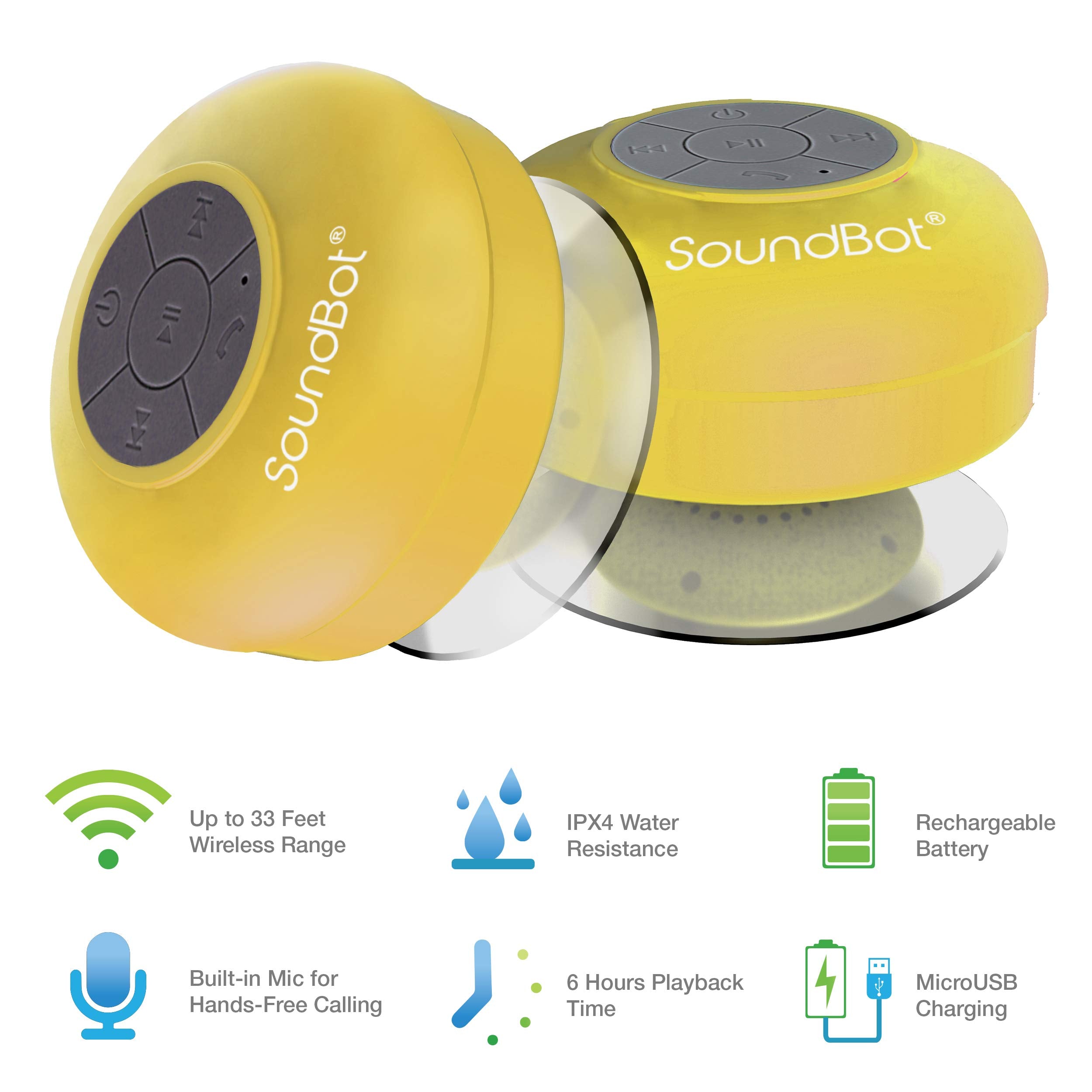 Soundbot Sb510 Hd Bluetooth, Usb, Infrared Shower Speaker, Water Resistant Handsfree Portable Speakerphone With Built-In Mic, 6H