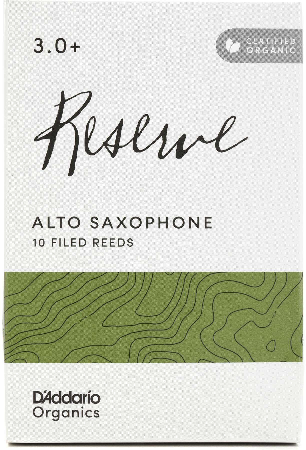 Daddario Organic Reserve Alto Saxophone Reeds   Filed, Strength 3.0+, 10 Pack