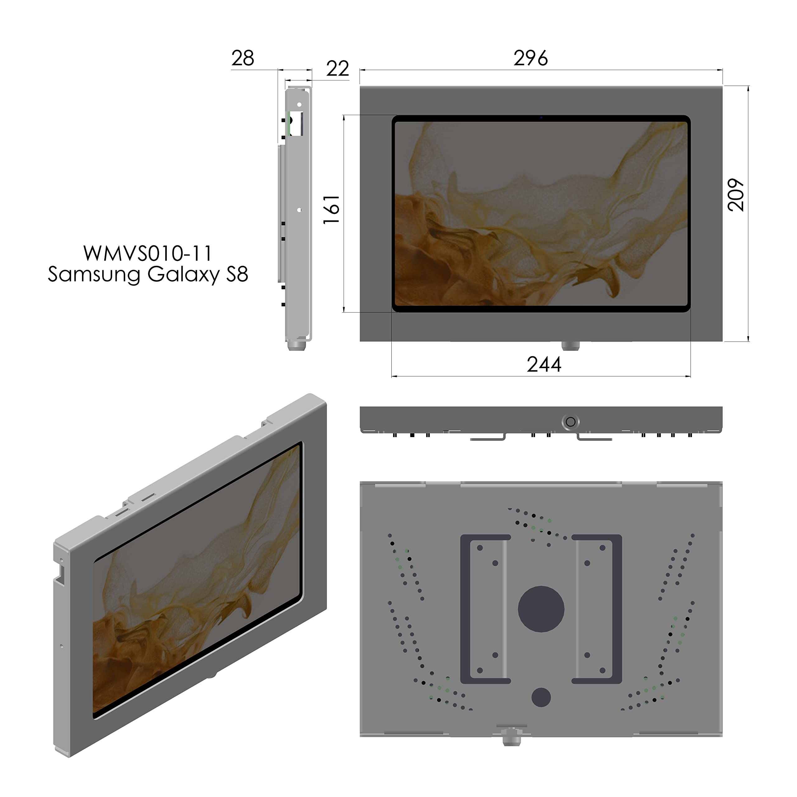 Tabcare Locking Anti Theft Metal Case For Samsung Galaxy Tab S7 S8 S9 11' S9 Fe 10.9' Tablet For Kiosk, Pos, Store, Show Display, Time Clock (S7/S8/S9 11, Black)