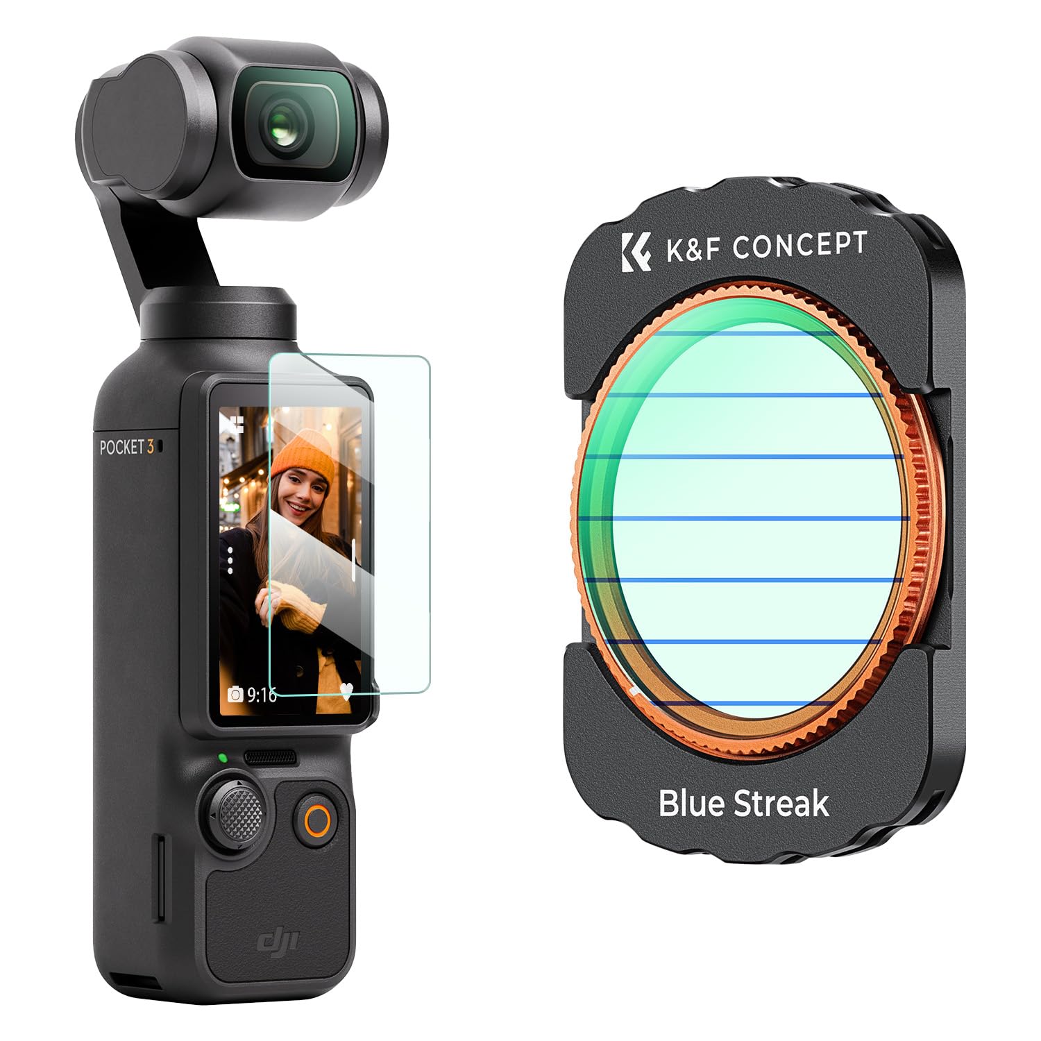 K&F Concept Blue Streak Filter Compatible With Dji Osmo Pocket 3, Anamorphic Flare Special Effects Lens Filter