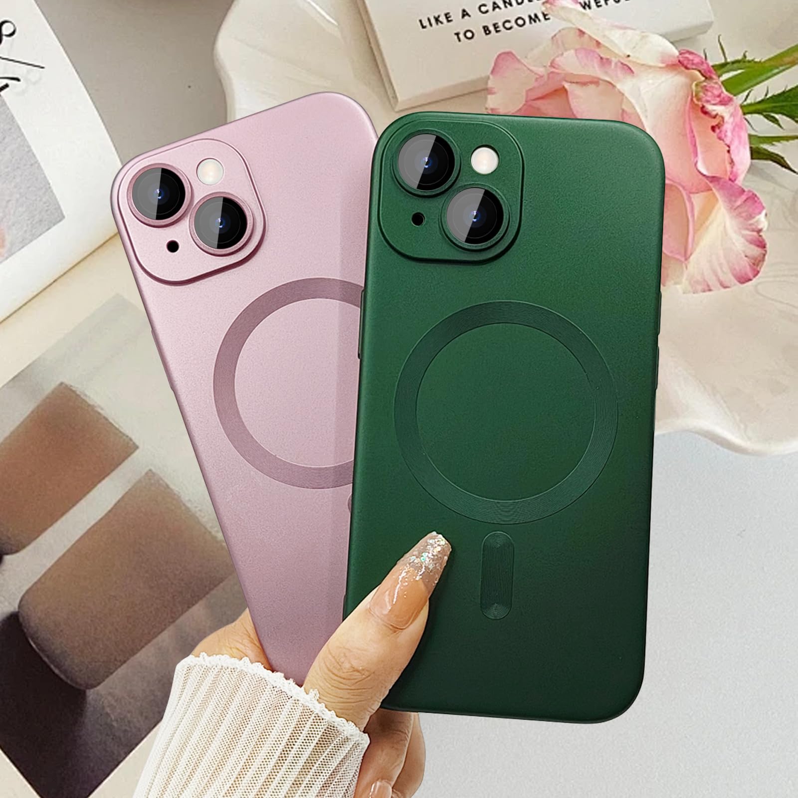 Ankofave Magnetic Case For Iphone 14 Plus Phone Case For Women, Shockproof Matte Luxury Metallic Luster Design With Camera Lens