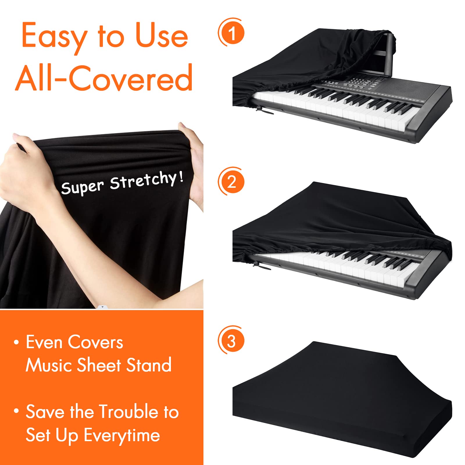 Piano Keyboard Dust Cover, 88 Keys Piano Music Keyboard Dirt Proof Cover, Stretchy Electronic Keyboard Piano Cover, Electronic K