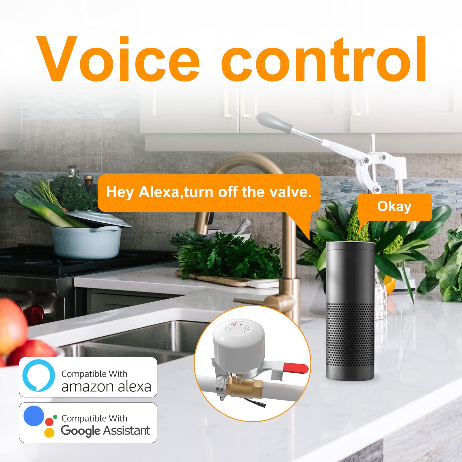 Wifi Smart Water Valve Shut Off Tool Automatic Remote Control On And Off Electric Gas Shutoff Valve Main Compatible With Alexa