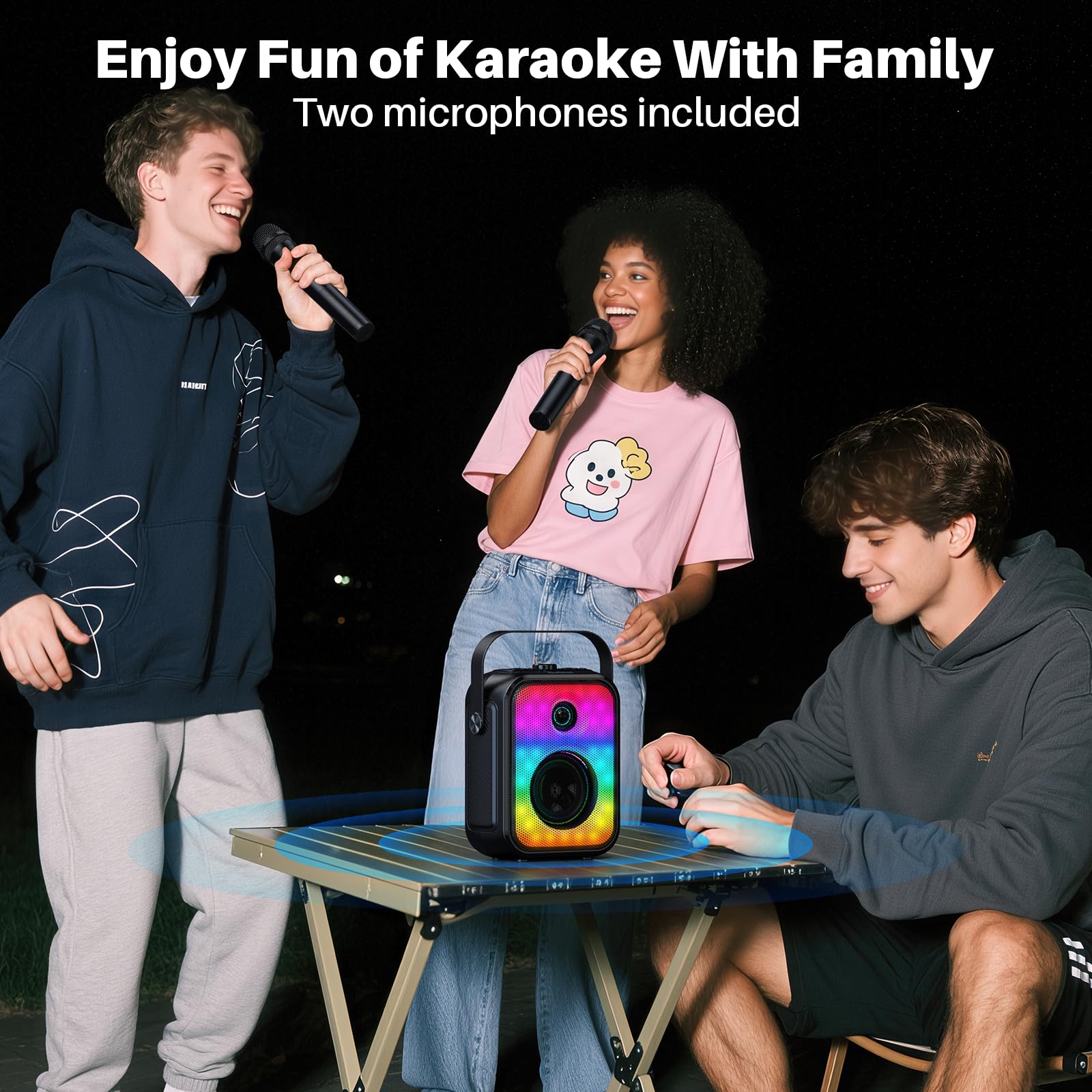 Karaoke Machine, Portable Bluetooth Speaker With 2 Wireless Karaoke Microphones, Karaoke Machine For Adults Kids With Subwoofer,