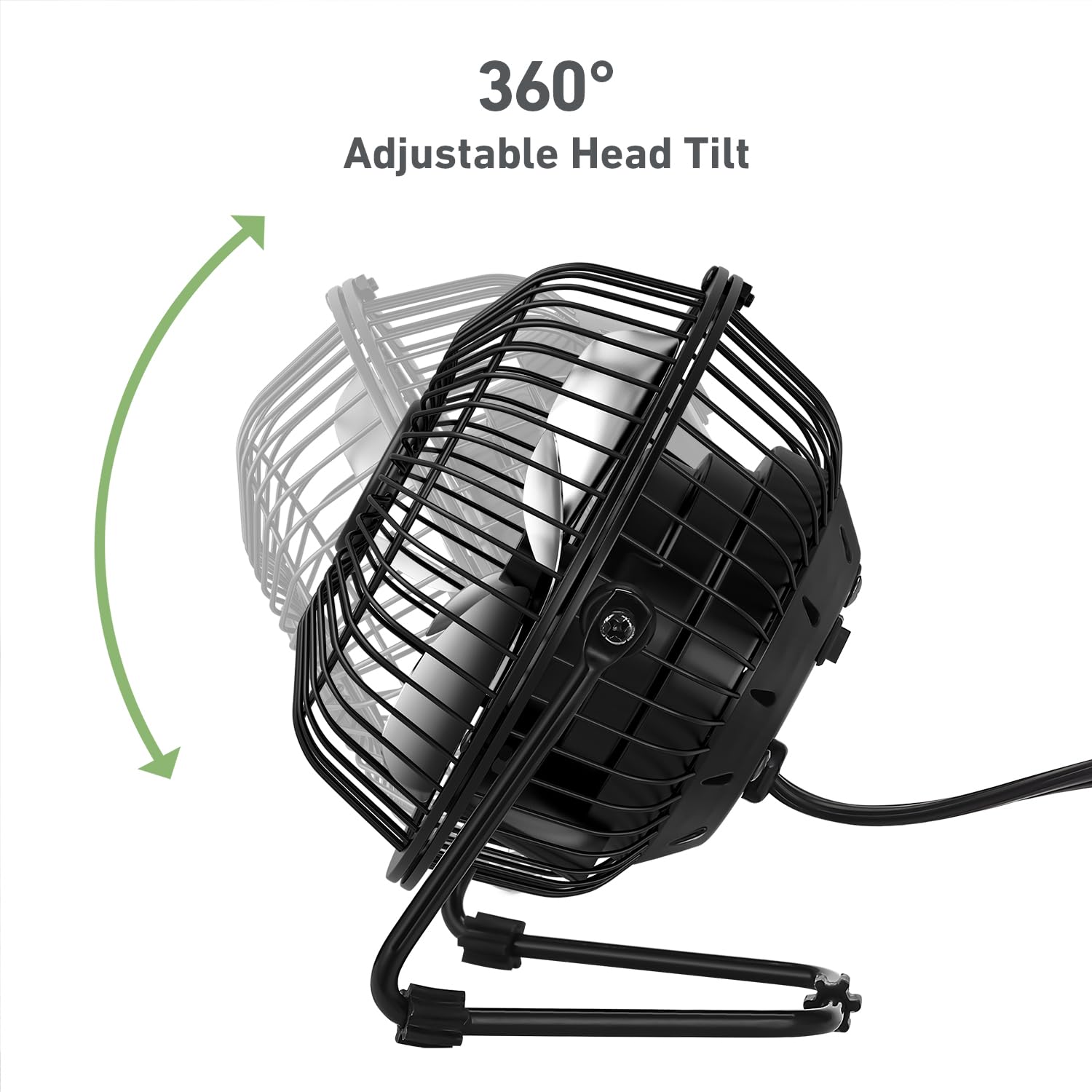 Holmes 4'' Mini High Velocity Personal Desk Fan, 4 Blades, Adjustable 360 Head Tilt, Durable Metal Construction, Single Speed, I