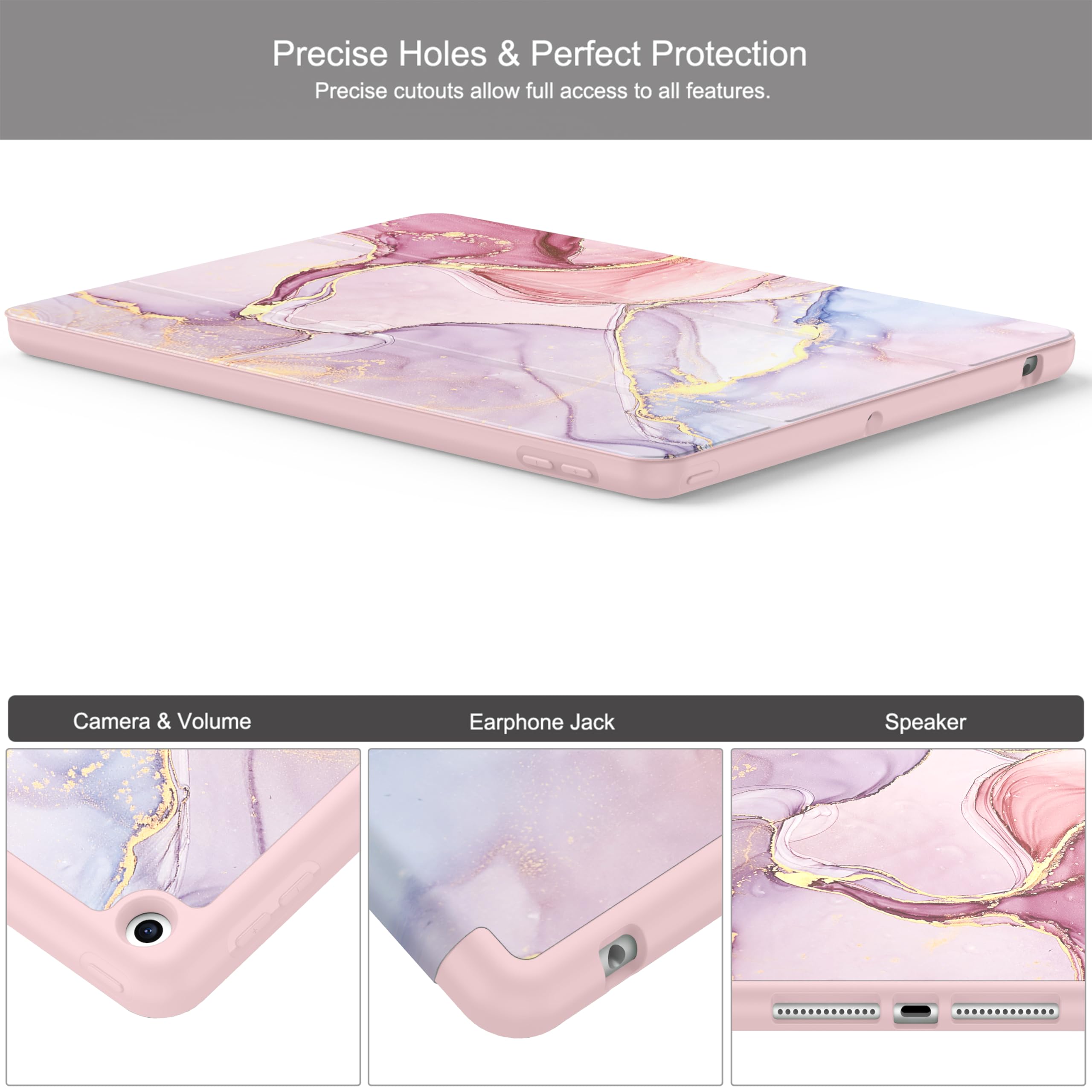 Soke Case For Ipad 9Th Generation 2021/8Th Gen 2020/7Th Gen 2019 With Pencil Holder   Premium Shockproof Case With Soft Tpu Back Cover & Auto Sleep/Wake For Ipad 10.2 Inch, Dreamy Marble