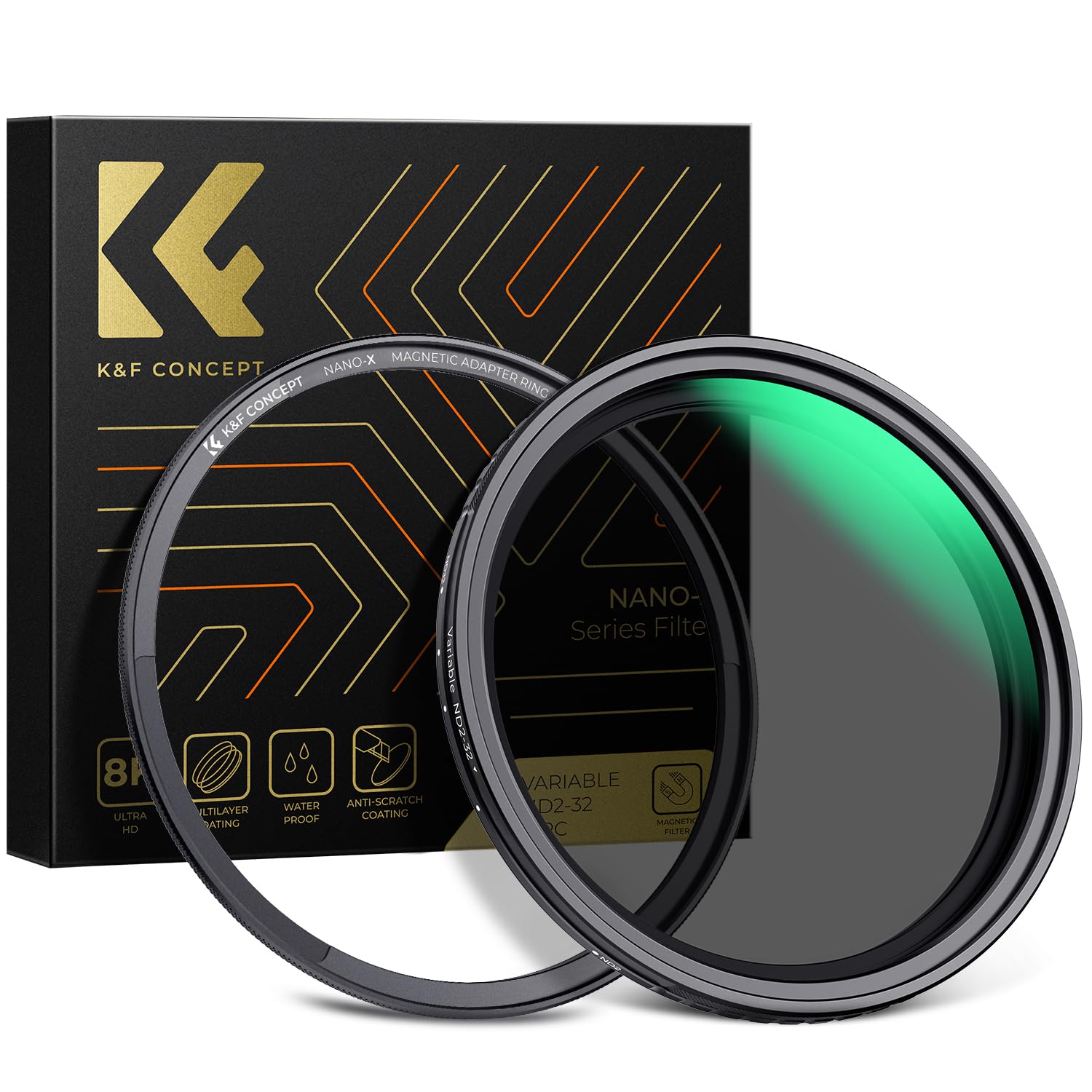 K&F Concept 82Mm Magnetic Variable Nd Lens Filter Nd2 Nd32 (1 5 Stops) + Magnetic Basic Ring Kit, Adjustable Neutral Density Fil