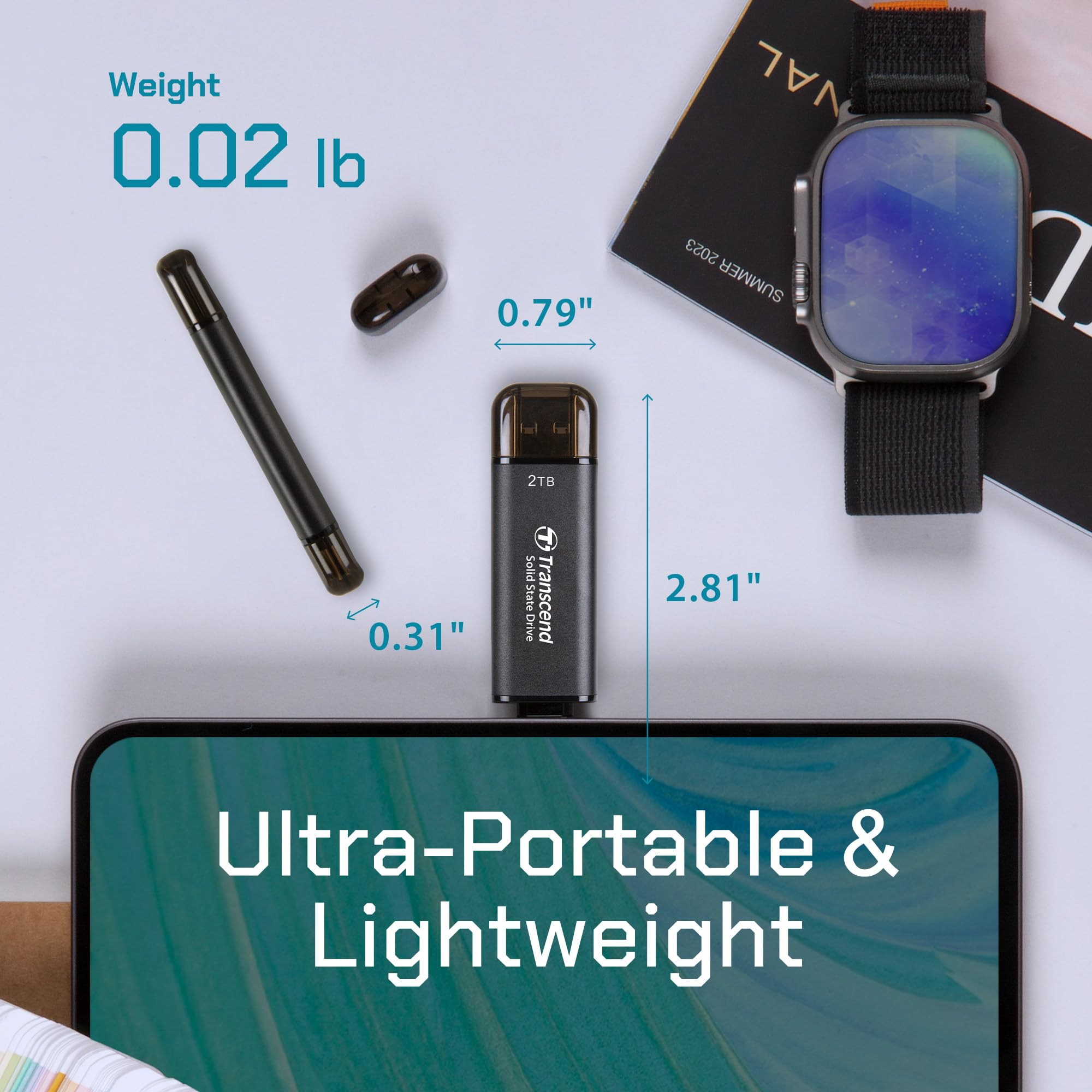 Transcend 1Tb External Ssd, Up To 1,050Mb/S, Dual Usb Flash Drive For Pixel10, Tesla, Iphone16,15,Ipad,Mac/Steam Deck/Rog Ally/M